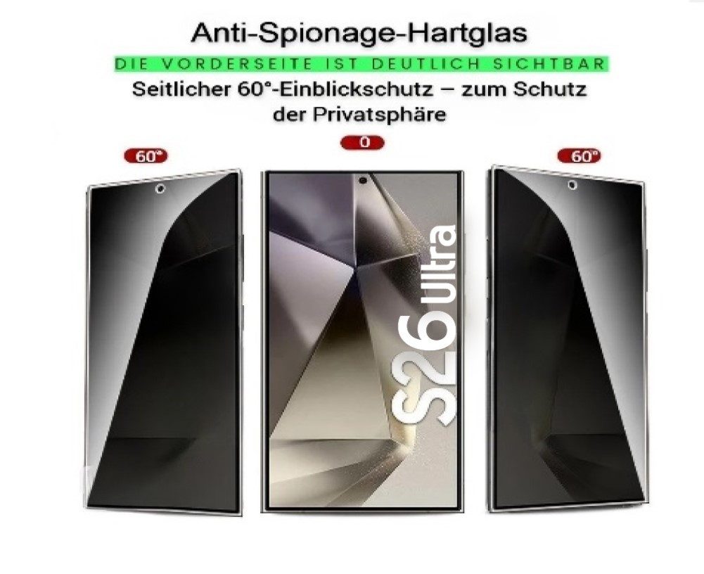 OLi Sichtschutzfolie 2X Sichtschutz Glass Full Screen Privacy für Samsung Galaxy S26 Ultra, (Spar- Set 2in 1, 2-St., 60° Einblick Schutz), Kratzerfest Privat Displayschutz Panzer Glas Fingerabdruck-Entsperrung