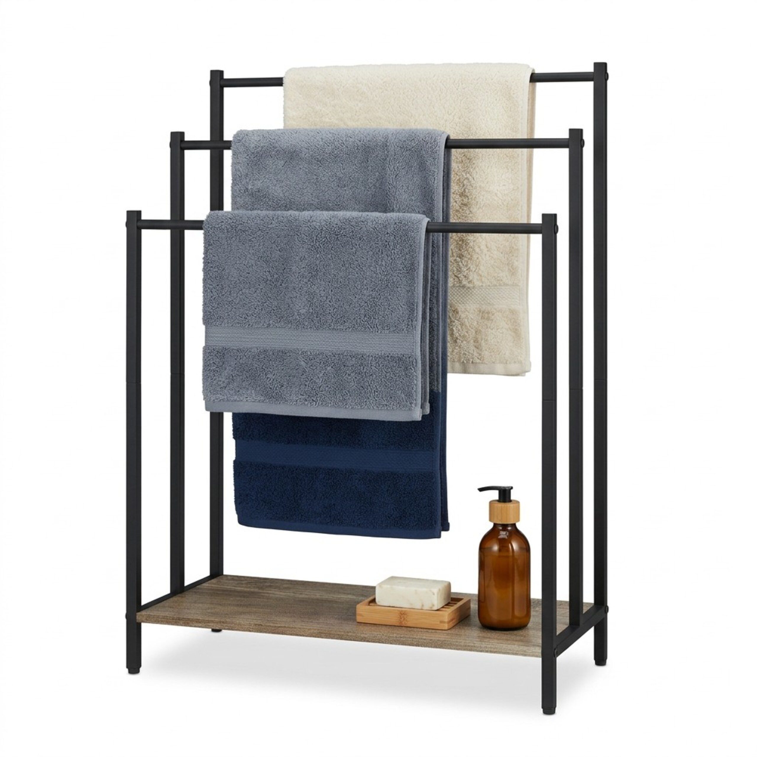 relaxdays Handtuchständer mit Ablage, Holzoptik-Schwarz, L