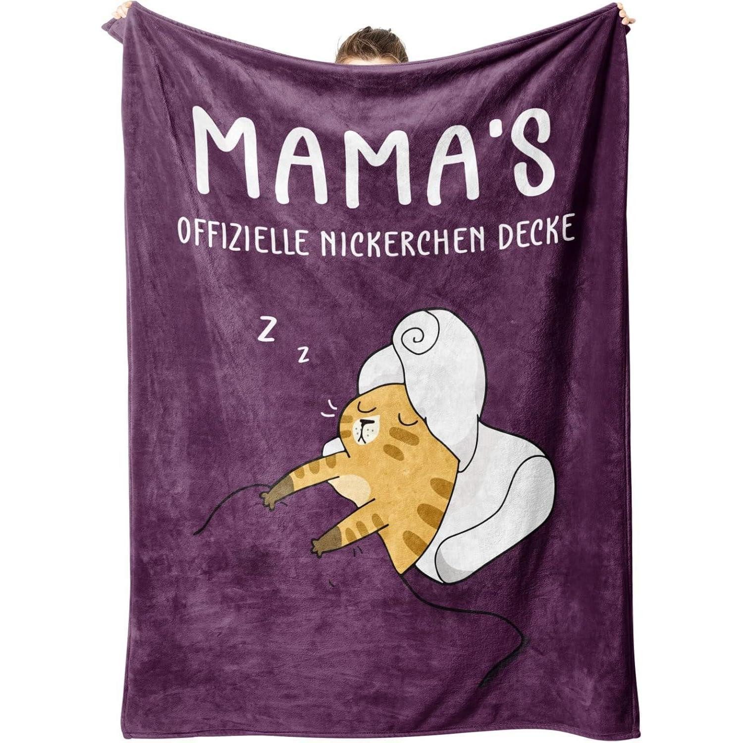 Wohndecke Kuscheldecke Mama Geschenk lustig Muttertag 157x132cm Dunkellila, LuxusKollektion