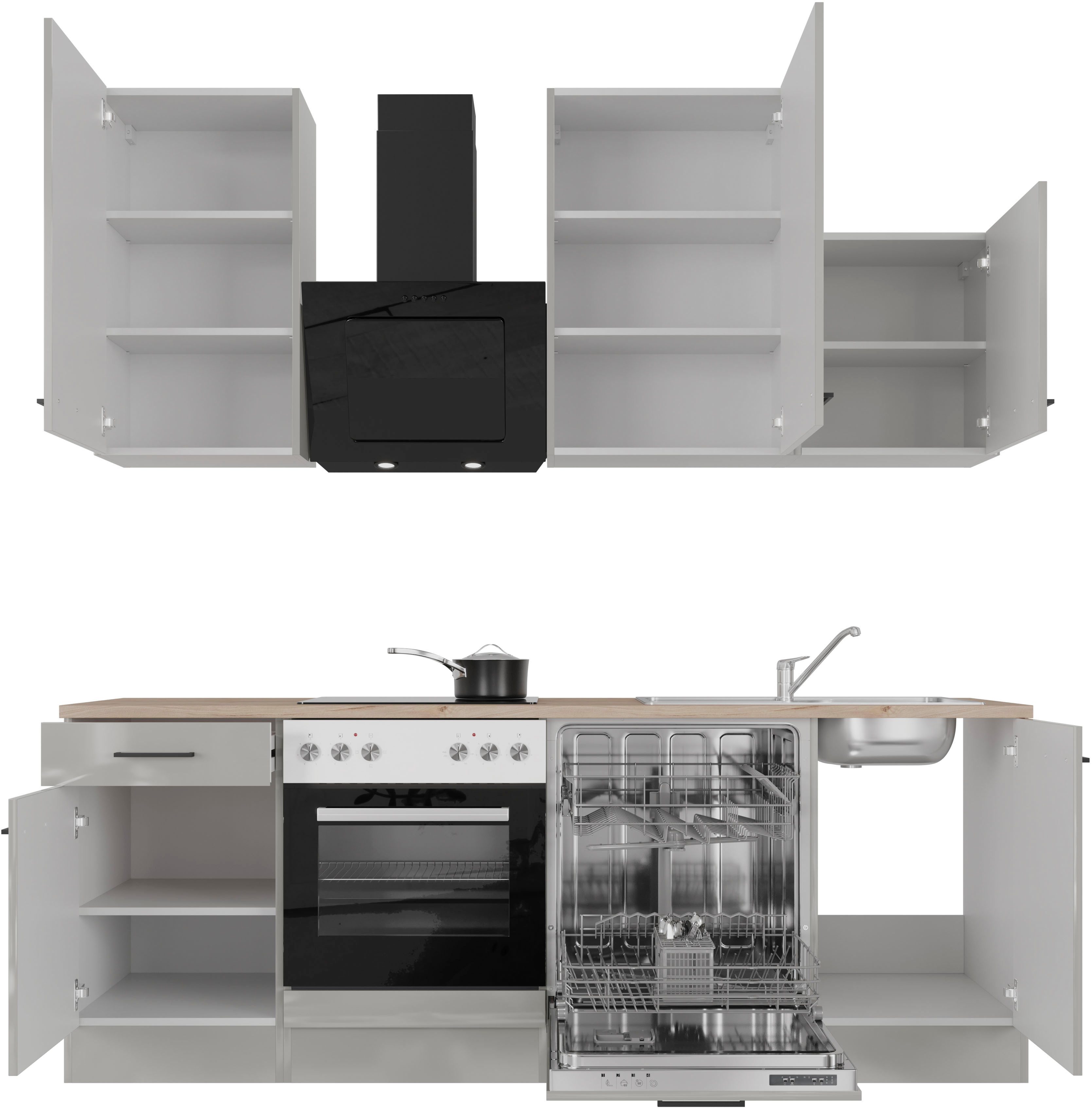 Flex-Well Küche Lund, wahlweise mit E-Geräten, Breite 220 cm, glänzende Fronten