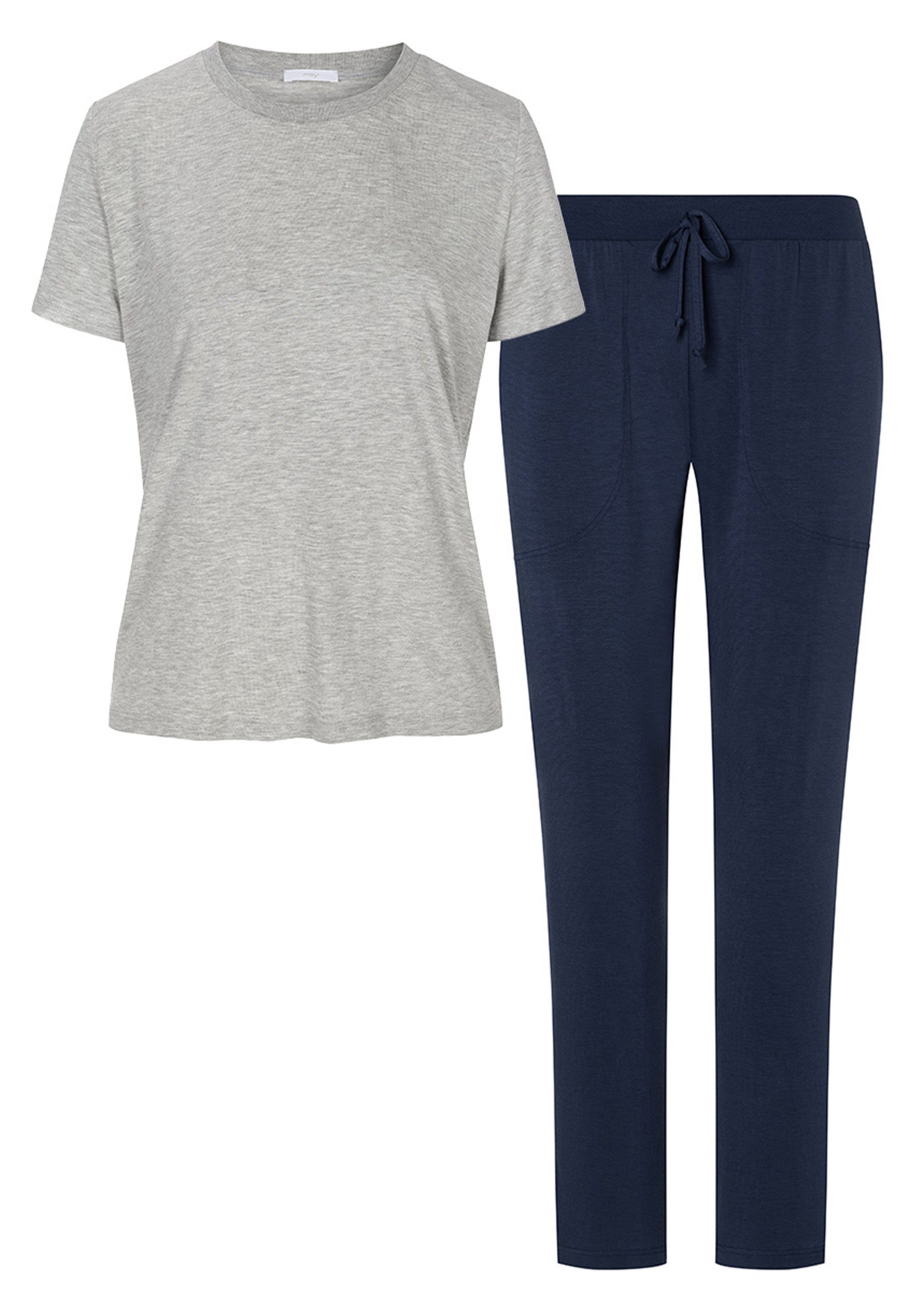 melange Pyjama / im T-Shirt Mey - lange Grey 2 Schlafanzug Easy Lounge True Sleepy tlg) (Set, & und Hose Set blue