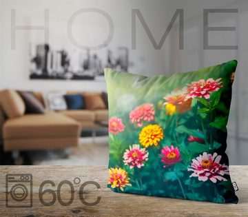 Kissenbezug, VOID (1 Stück), Sofa-Kissen Zinnien Blumen Kissenbezug Blumen Sommer Wiese Garten Frühling Blumenstrauss