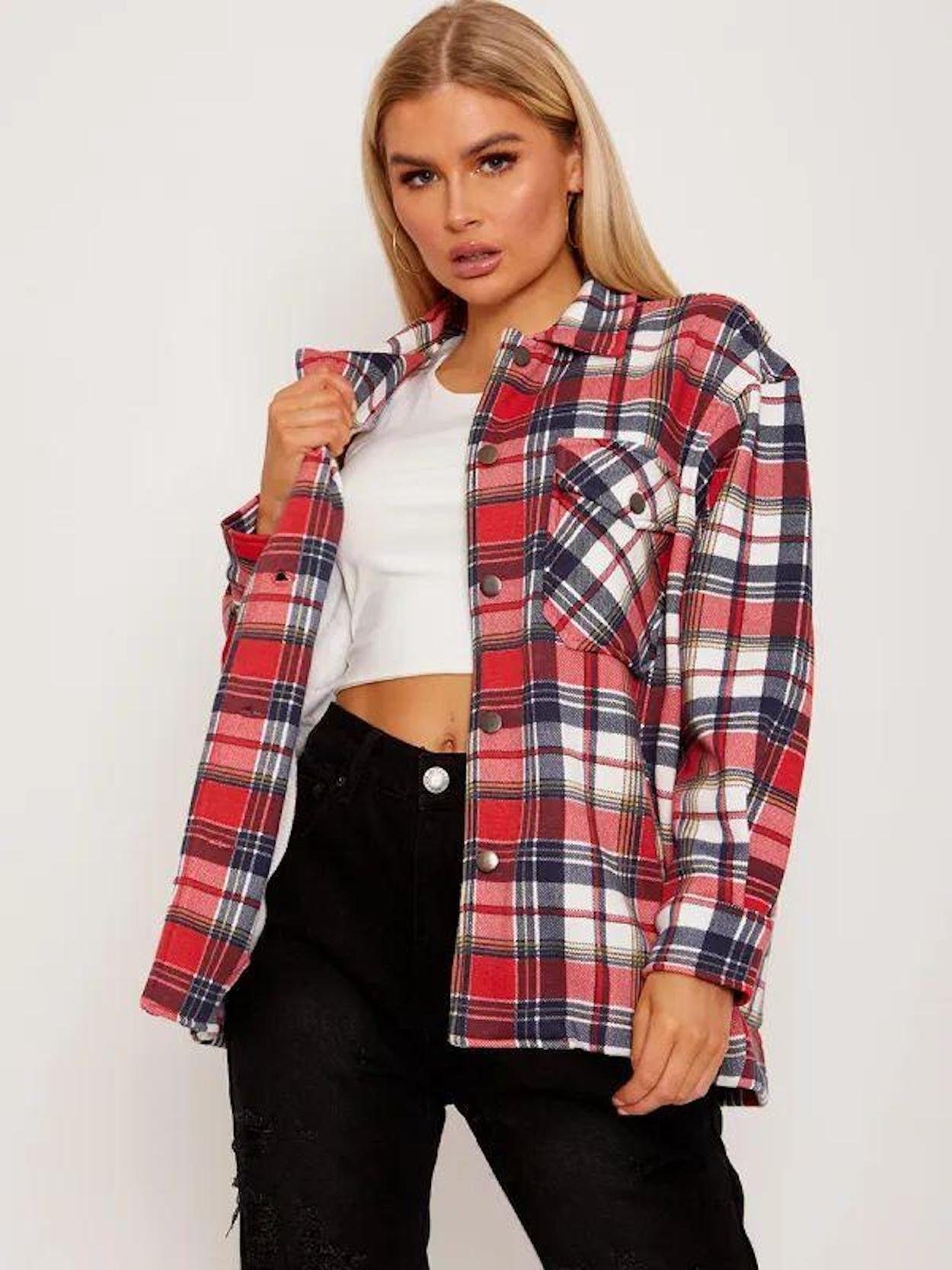 Worldclassca Flanellbluse Worldclassca Oversized Karo Hemd Hemdjacke Kariert Holzfällerhemd