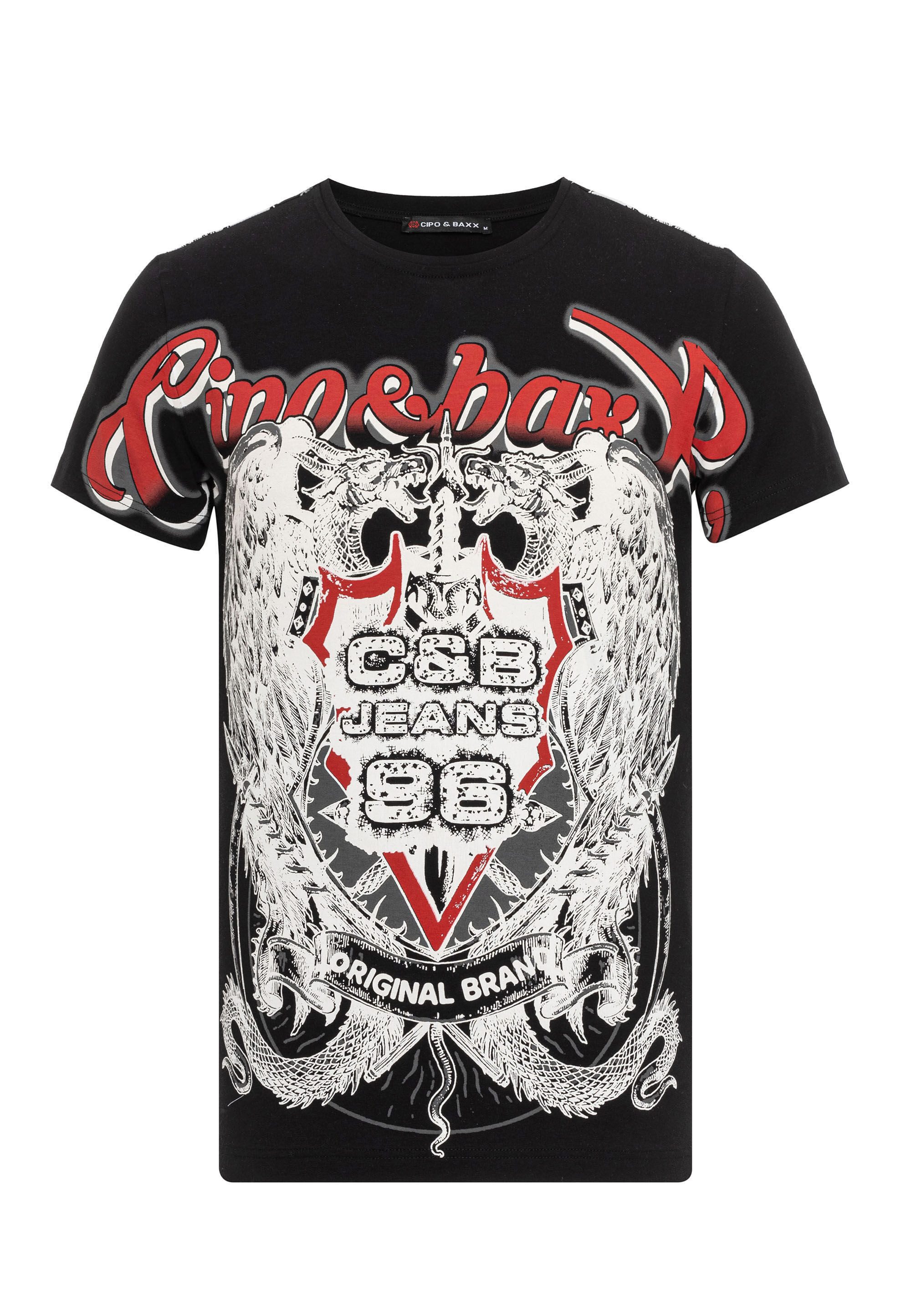 Cipo & Baxx T-Shirt T-Shirt mit Schattenmuster auf der Vorder-und Rückseite günstig online kaufen