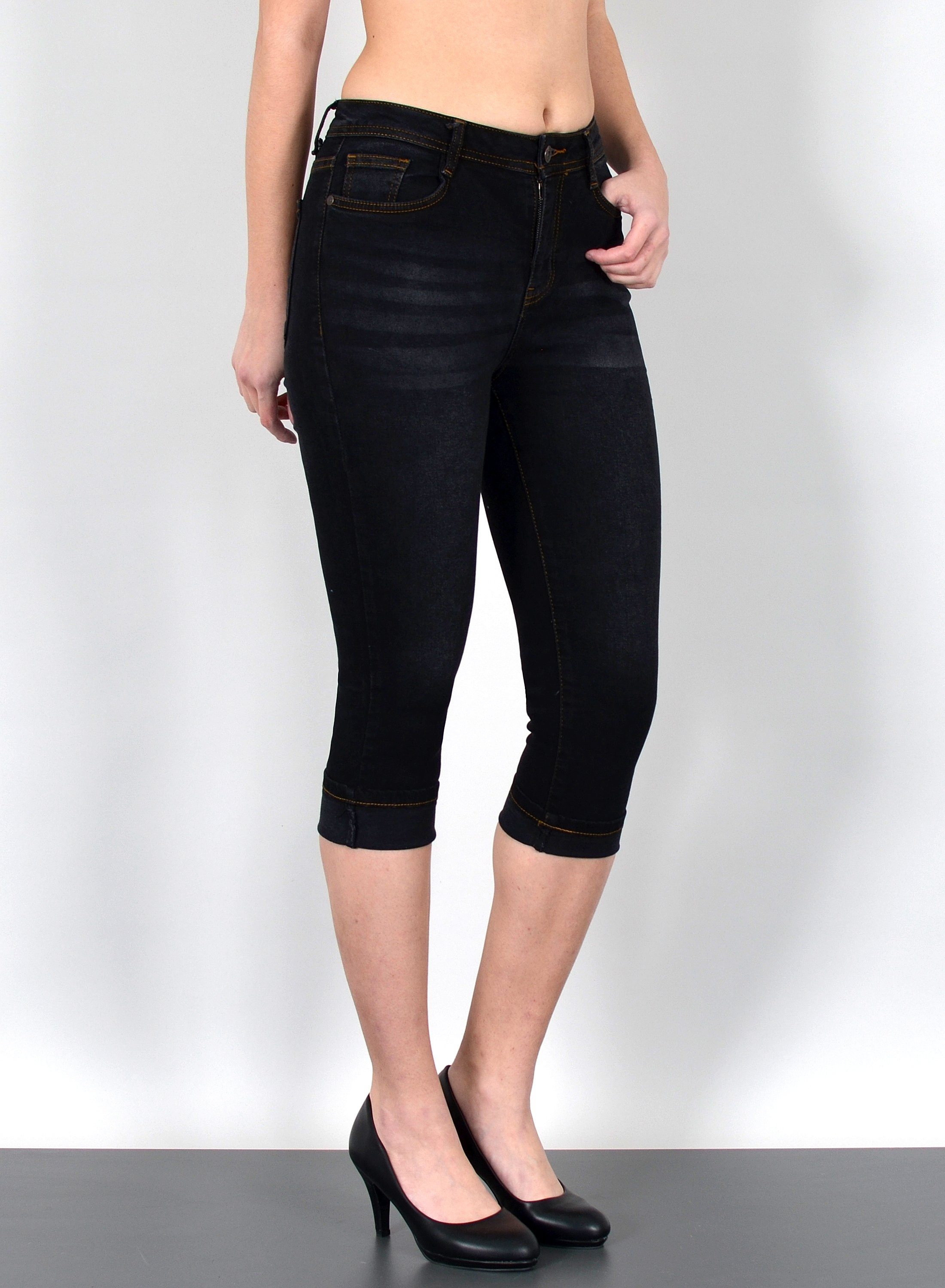 ESRA Caprijeans Sommer Hose Damen Capri Jeans High Waist kurze Jeans bis Übergröße C21 Damen Capri Jeans High Waist 3/4 Jeans Damen Stretch Jeanshose Shorts