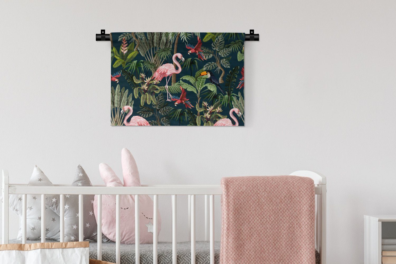 Schlafzimmer, Wanddeko Jungtiere - Kleid, MuchoWow Kinder Wandbehang, - - - Kinder, Flamingo Wanddekoobjekt Muster Wohnzimmer, für Papagei - Kinderzimmer