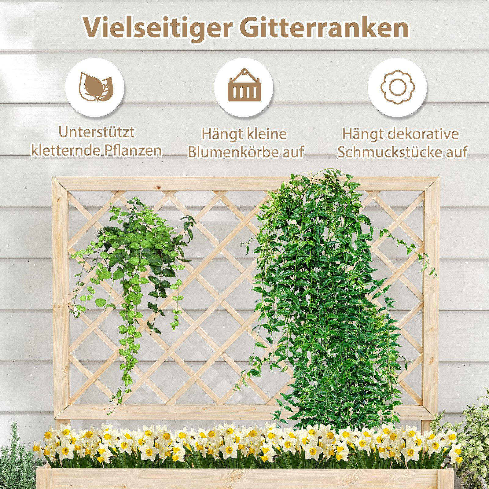 COSTWAY Blumenkasten (1 St), Hochbeet mit Rankgitter, Pflanzkasten, Blumenkübel, 58x35x101cm