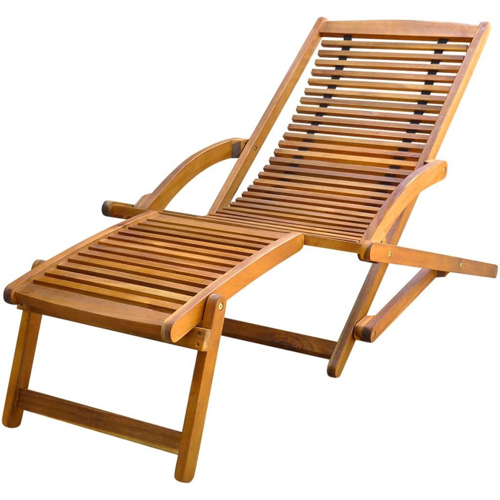 Gartenlounge-Sessel Liegestuhl mit Fußablage Akazie Massivholz Gartenliege Sonnenliege Hol