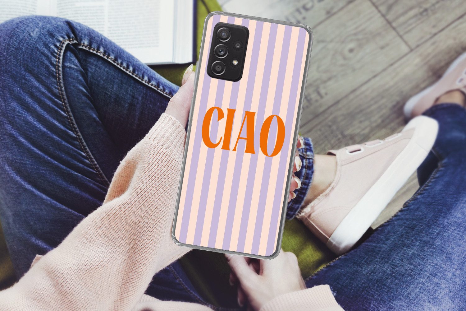 MuchoWow Handyhülle für Samsung Galaxy A33 5G Ciao - Zitat - Pastell - Streifen, Smartphone-Bumper, Print, Handy Schutzhülle Dünn