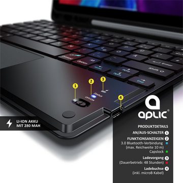 Aplic Tablet-Tastatur (Bluetooth, für iPad Pro 12,9 Zoll Gen 3 + 4, 280 mAh Akku, mit Case)