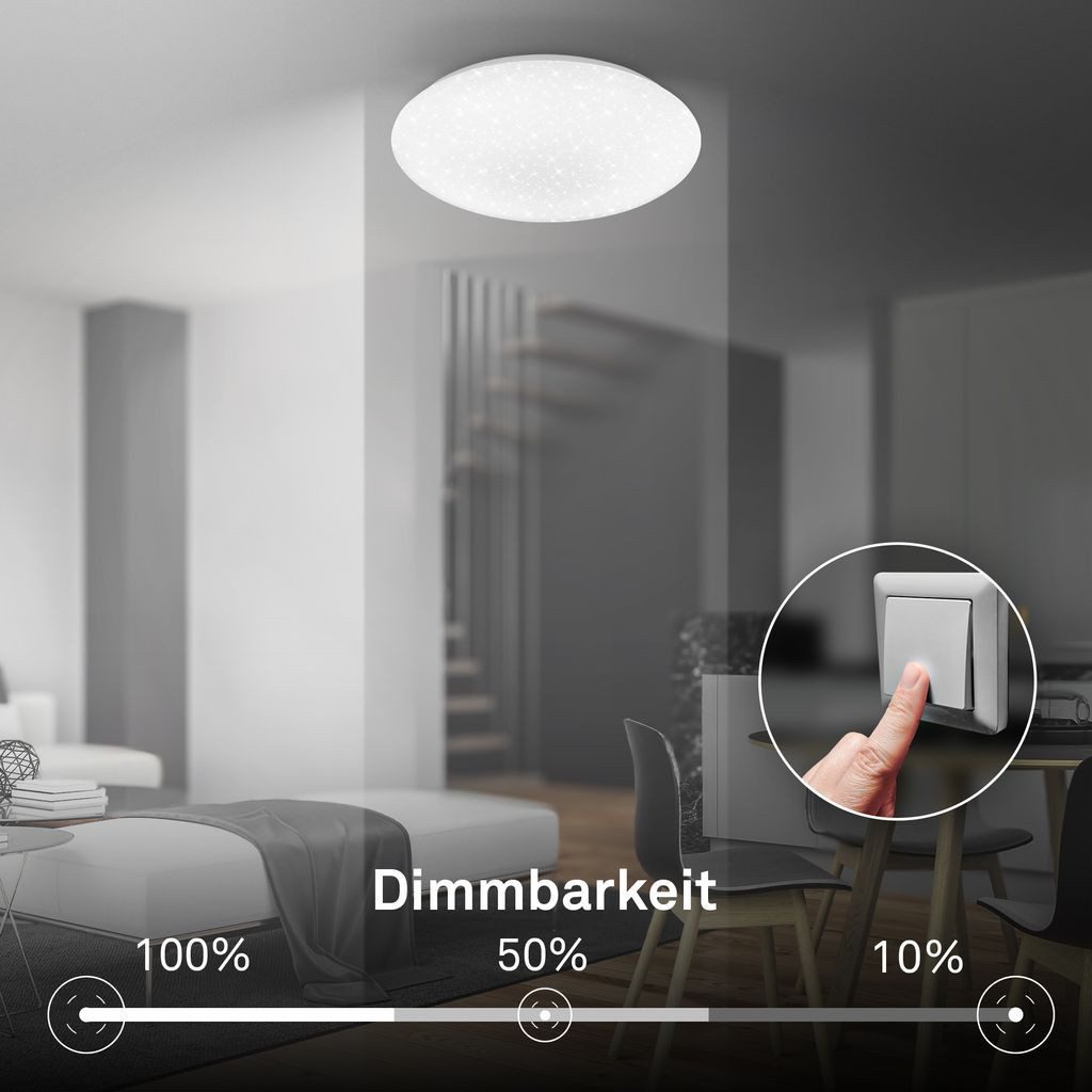 Briloner Leuchten LED Deckenleuchte LED Deckenlampe Dimmbar Sternenhimmel, LED fest integriert, 4000K - Neutralweiß, 28x6,5 cm, Wohnzimmer, Schlafzimmer, Flur, Küche