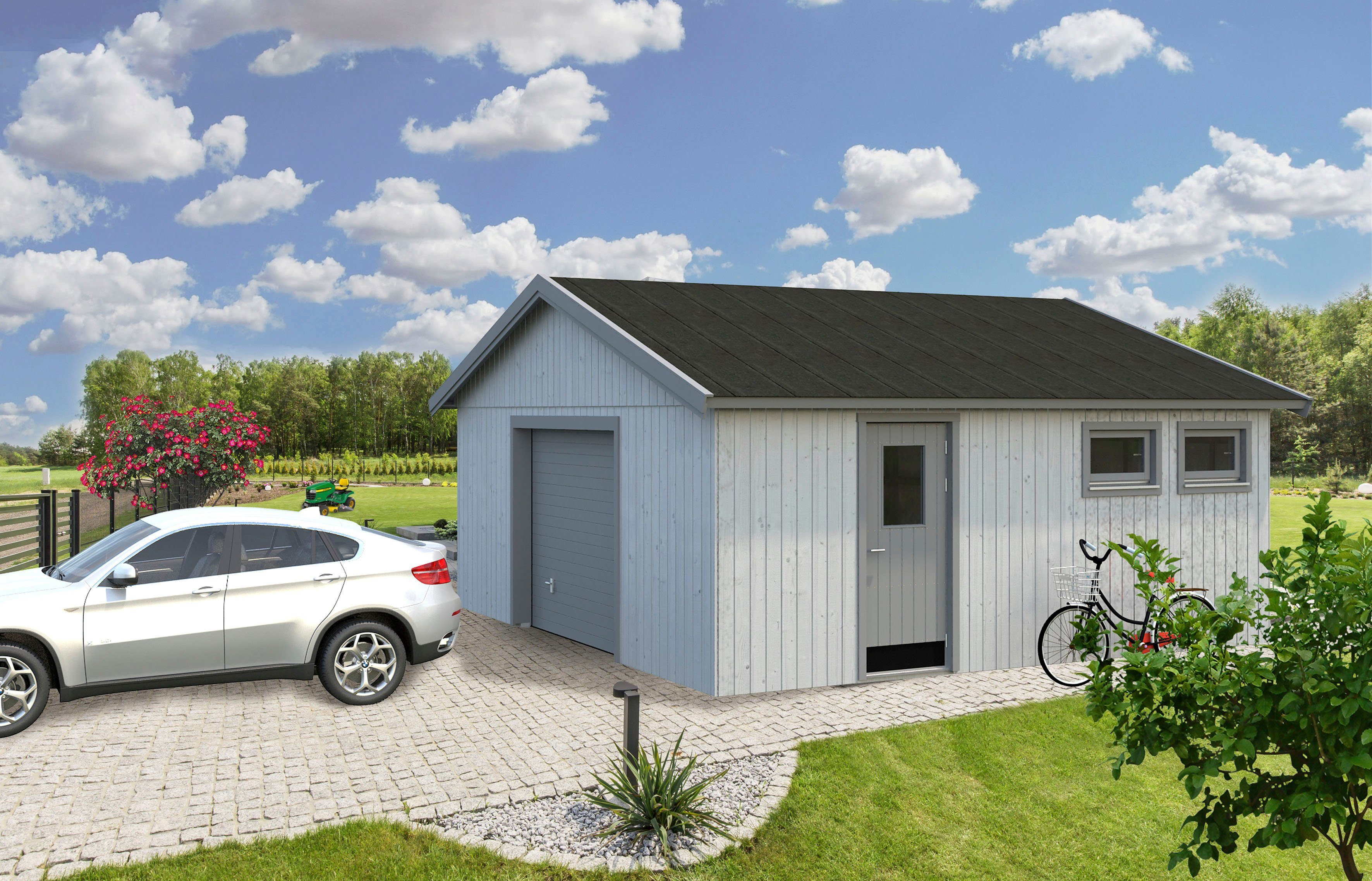 Palmako Garage Andre, BxTxH: 603x622x337 cm, mit Sektionaltor, naturbelassen