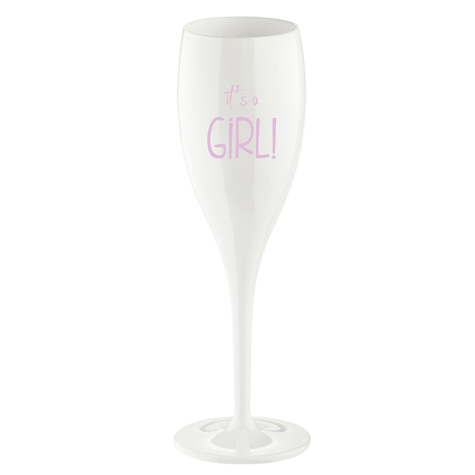 KOZIOL Sektglas Sektglas 100 ml mit Druck CHEERS No. 1 IT'S A GIRL, 1-tlg., Kunststoff, Stielglas aus Kunststoff