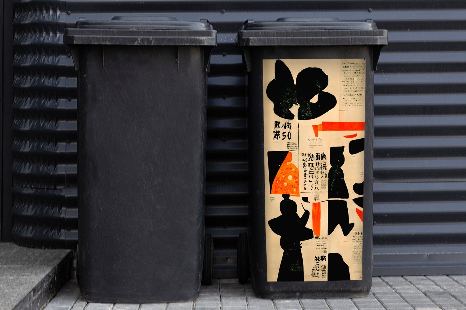 - Container, - Wandsticker - Mülltonne, Rot - Vintage Sticker, (1 MuchoWow Schwarz Abfalbehälter Vintage Japanisch Mülleimer-aufkleber, St),