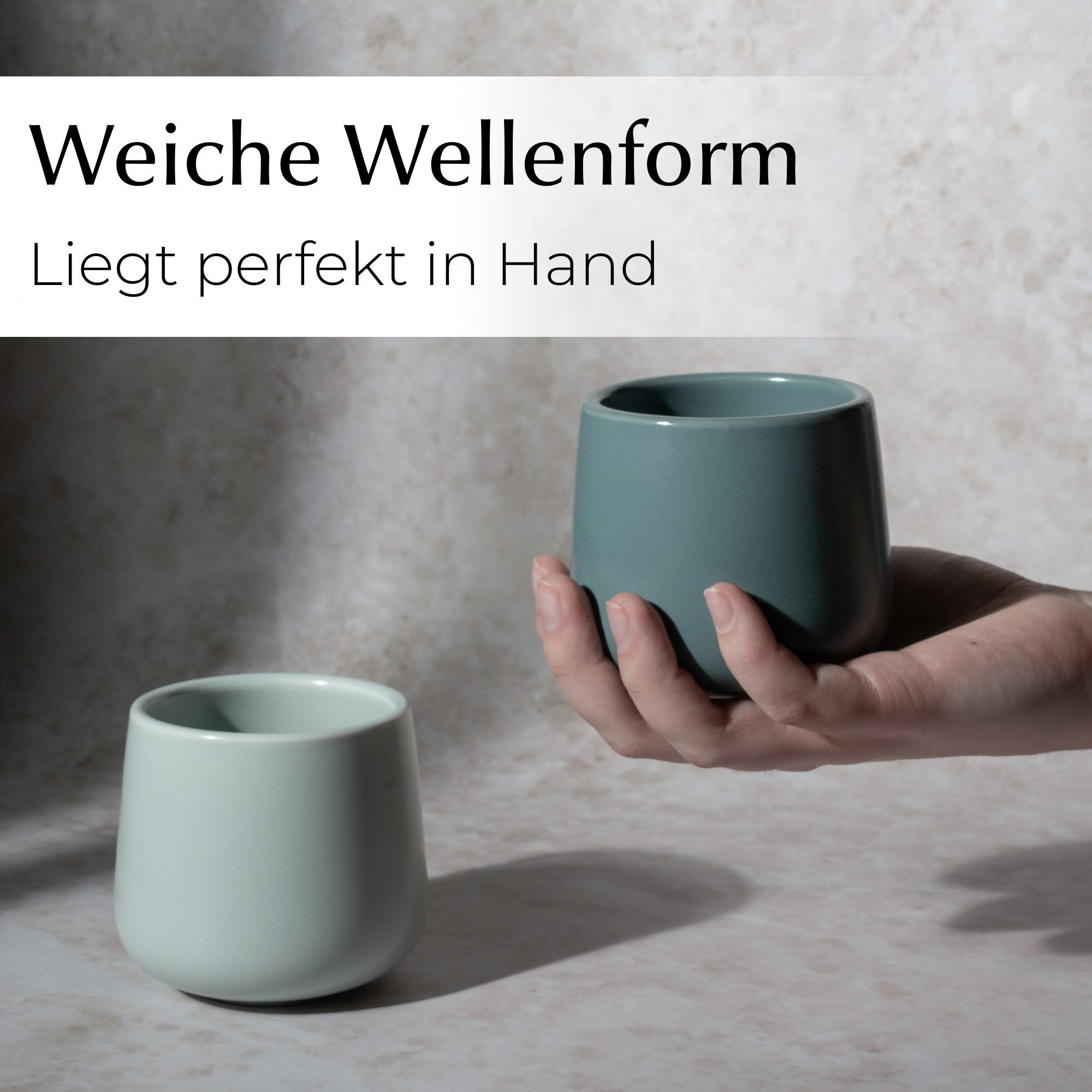 MiaMio Tasse Nami Kaffeebecher Pastel Coast, 4-tlg., Keramik, ohne Henkel, 250 ml
