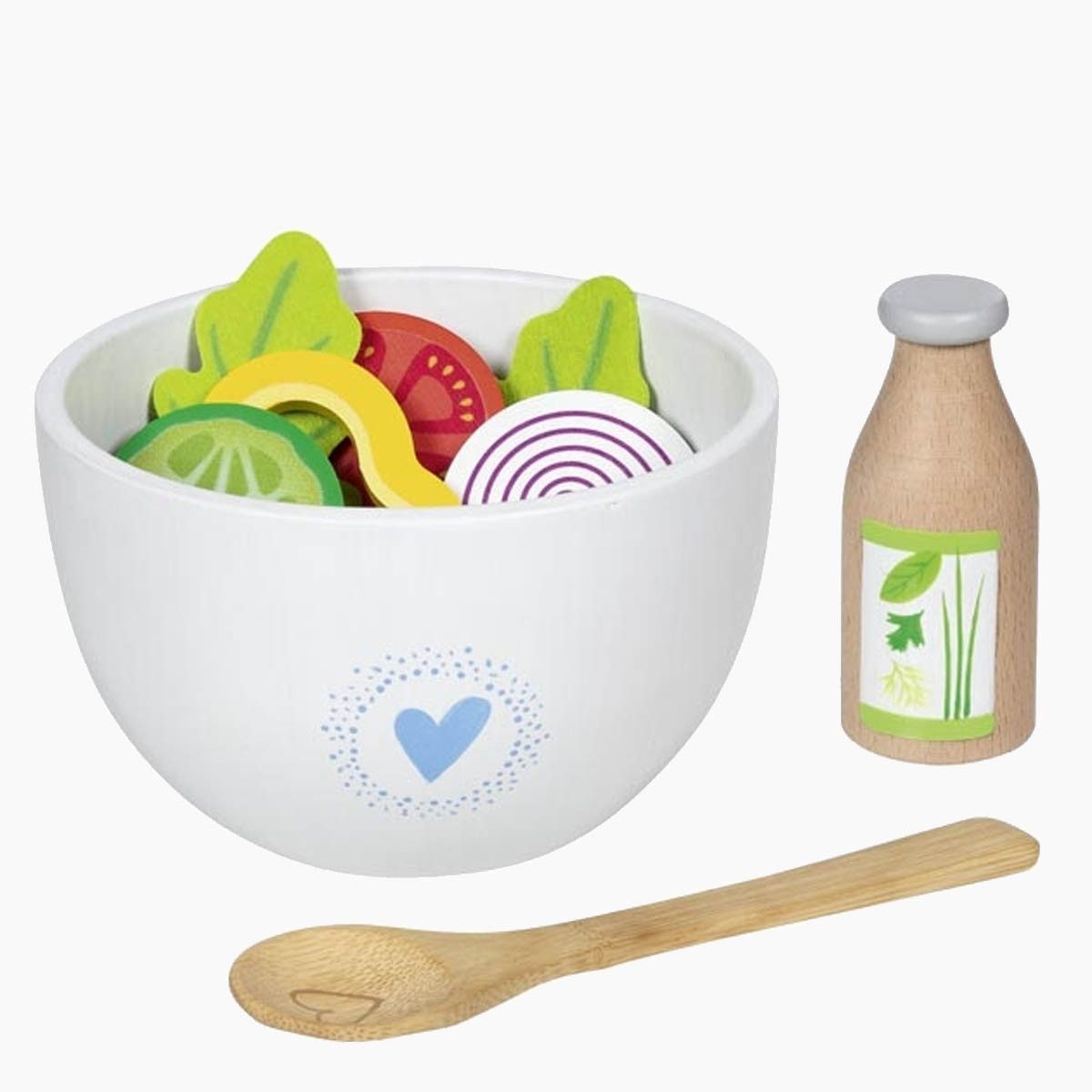 goki Spiel-Kochgeschirr Salat Set Vitalbowl, (set, 22-tlg., packung), Mit Salatkopf aus Filz mit entnehmbaren Blättern