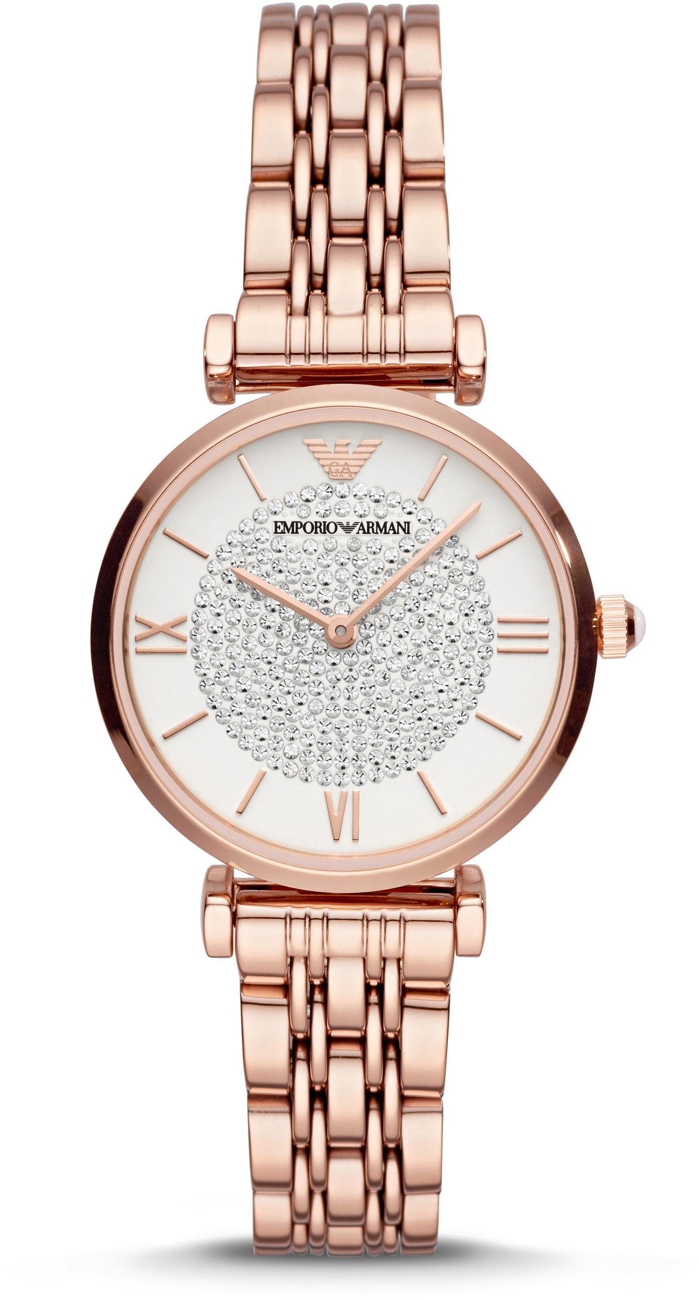Emporio Armani Quarzuhr AR11244, Armbanduhr, Damenuhr, Edelstahlarmband, Glassteine