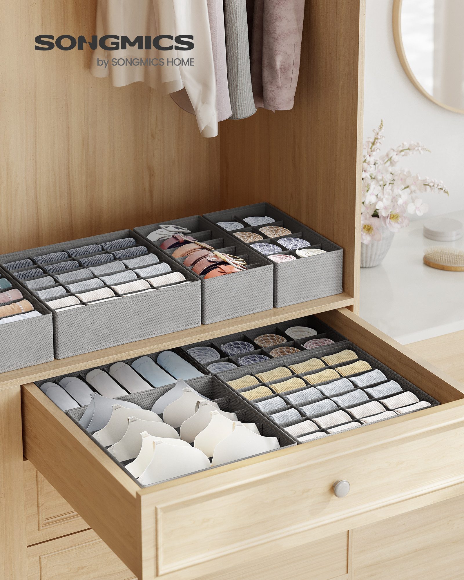 SONGMICS Aufbewahrungsbox Unterwäsche-Organizer, faltbar, Stoffboxen, für BHs Socken Krawatten (8 St), 8 Stück, Ordnungssystem Kleiderschrank, Aufbewahrungsbox  – Bild 3 von 5