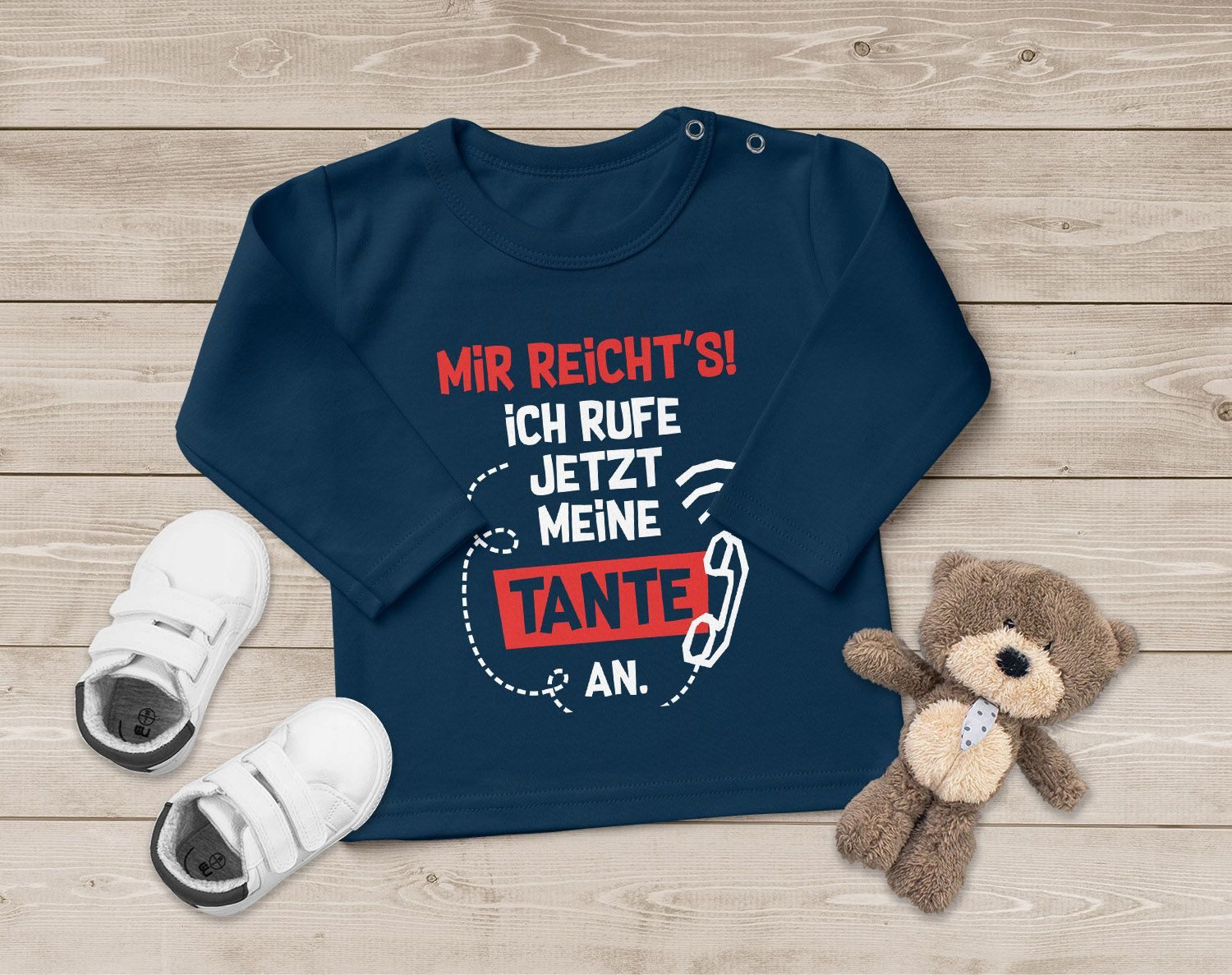Rundhalsshirt Baby Langarm-Shirt mit Spruch Tante lustig Mir reichts ich rufe jetzt