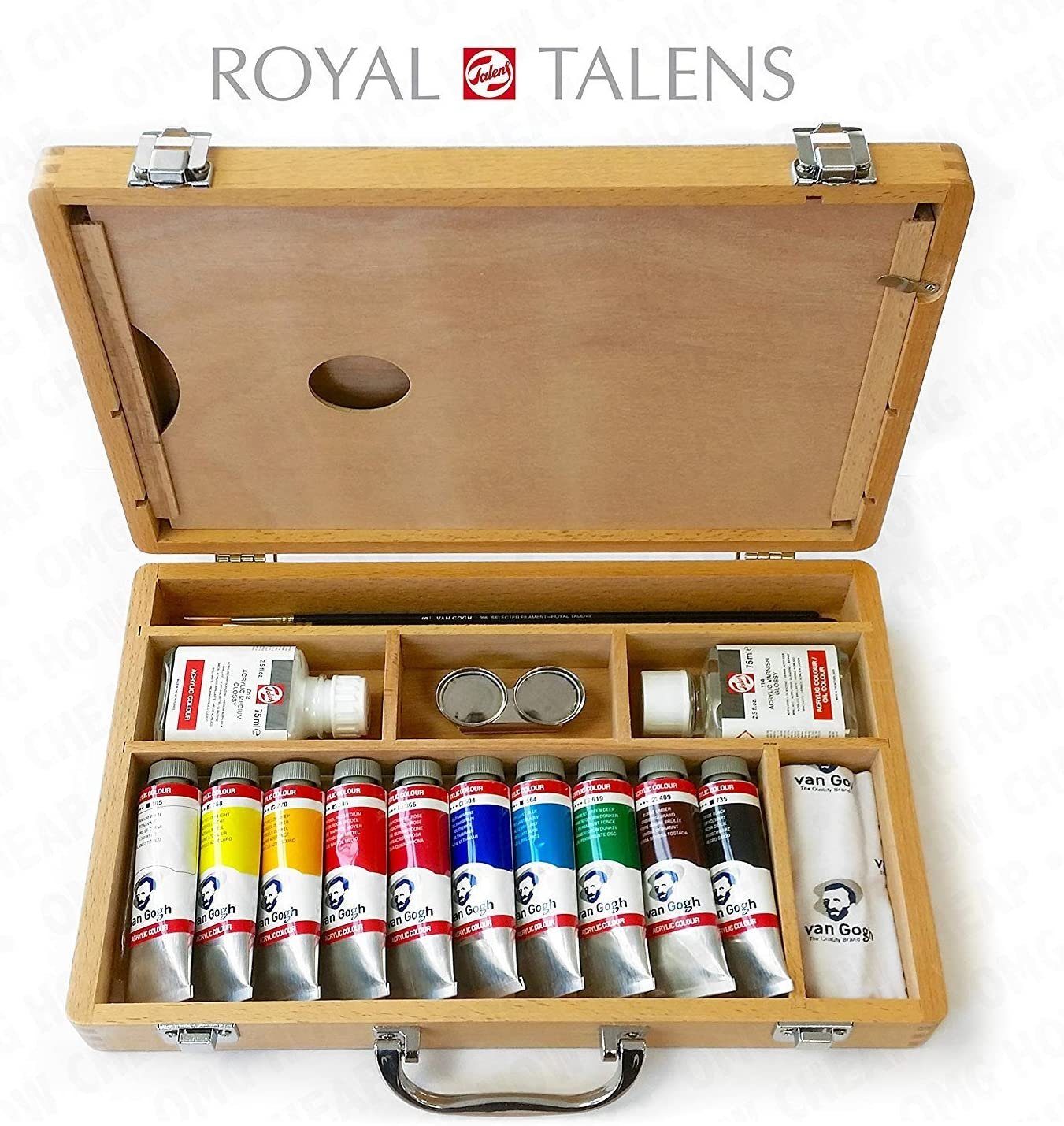 Talens Kreativset Van Gogh Acrylfarben Basic mit 10 Farben in 40 ml-Tuben + Zubehör, (16-tlg), kraftvolle Farbe Wasserverdünnbar, kurze Trocknungszeit, Lichtechtheit