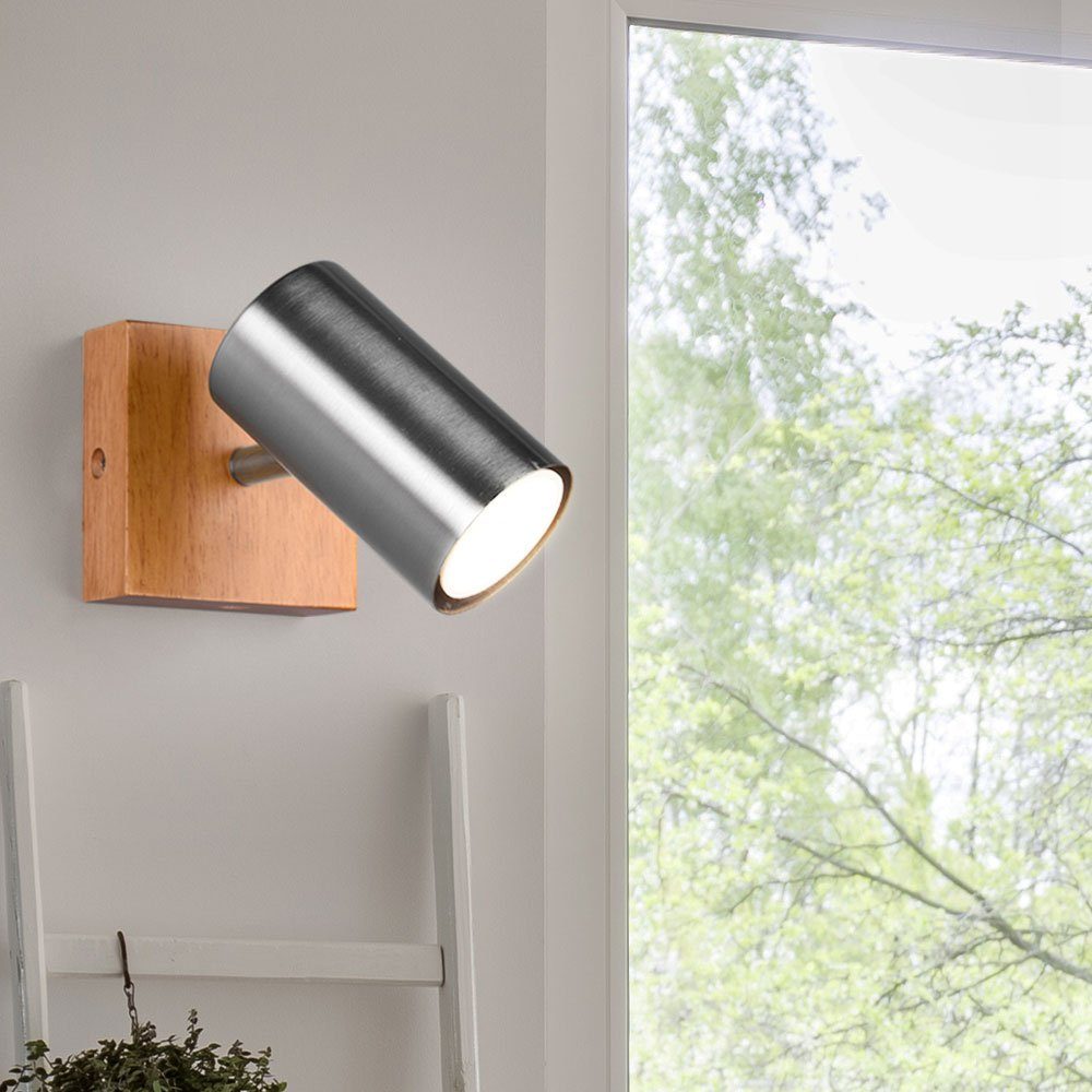 etc-shop LED Wandleuchte, Leuchtmittel inklusive, Warmweiß, Wand Spot Strahler Lampe Holz Ess Zimmer Leuchte verstellbar Flur