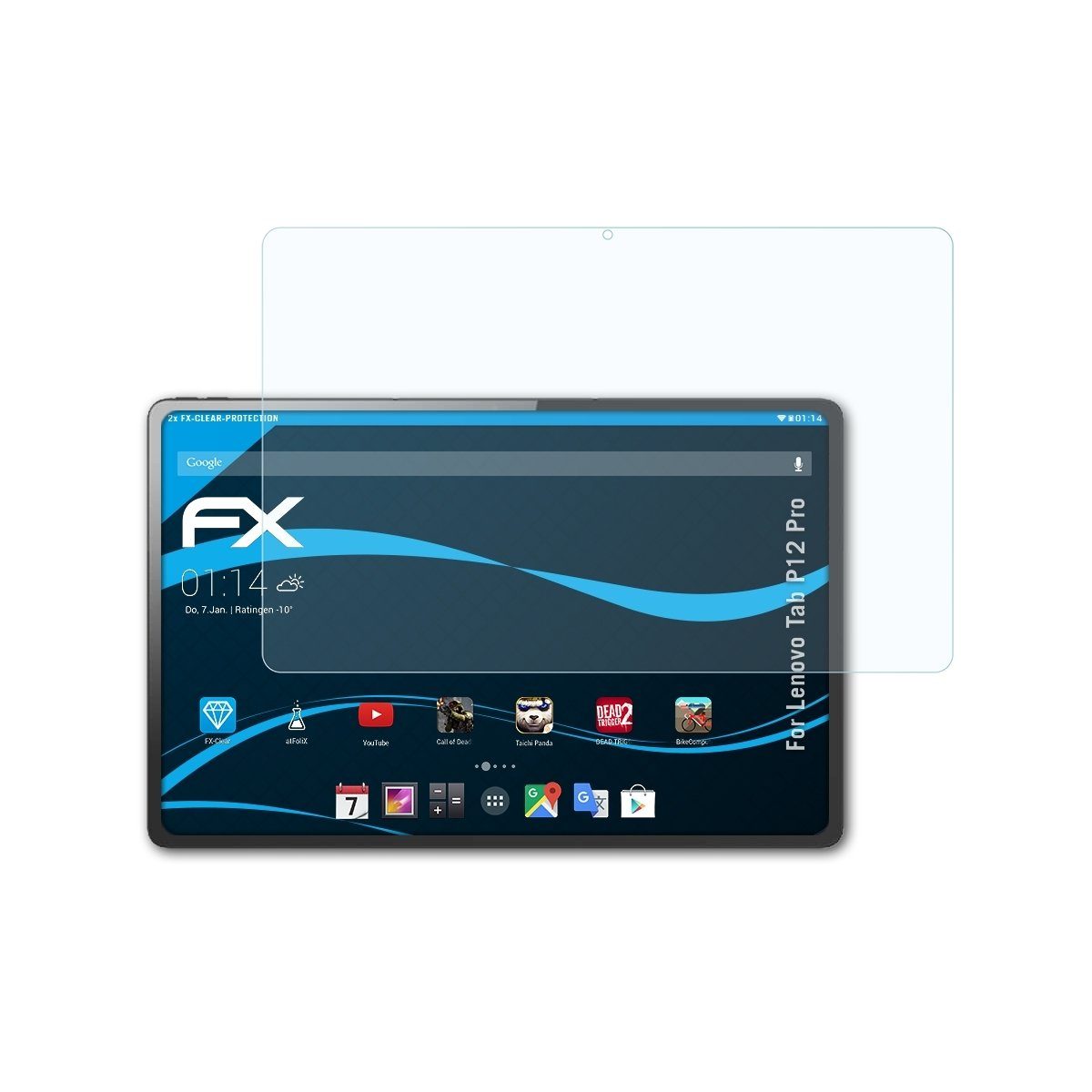 atFoliX Schutzfolie Displayschutz für Lenovo Tab P12 Pro, (2 Folien), Ultraklar und hartbeschichtet
