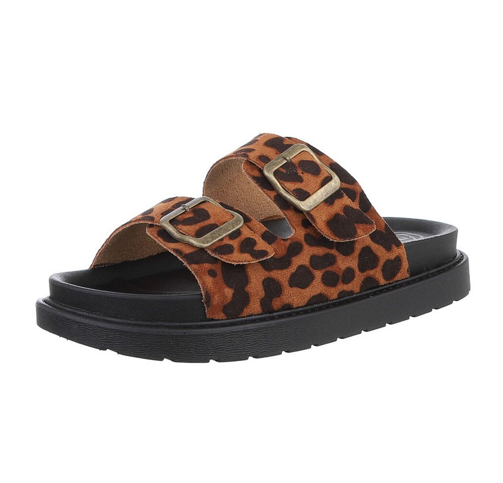 Ital-Design Moderne Damen-Sandalen mit Schnallen für Freizeit Plateausandaletten (88828313) Flach Pantoletten in Braun