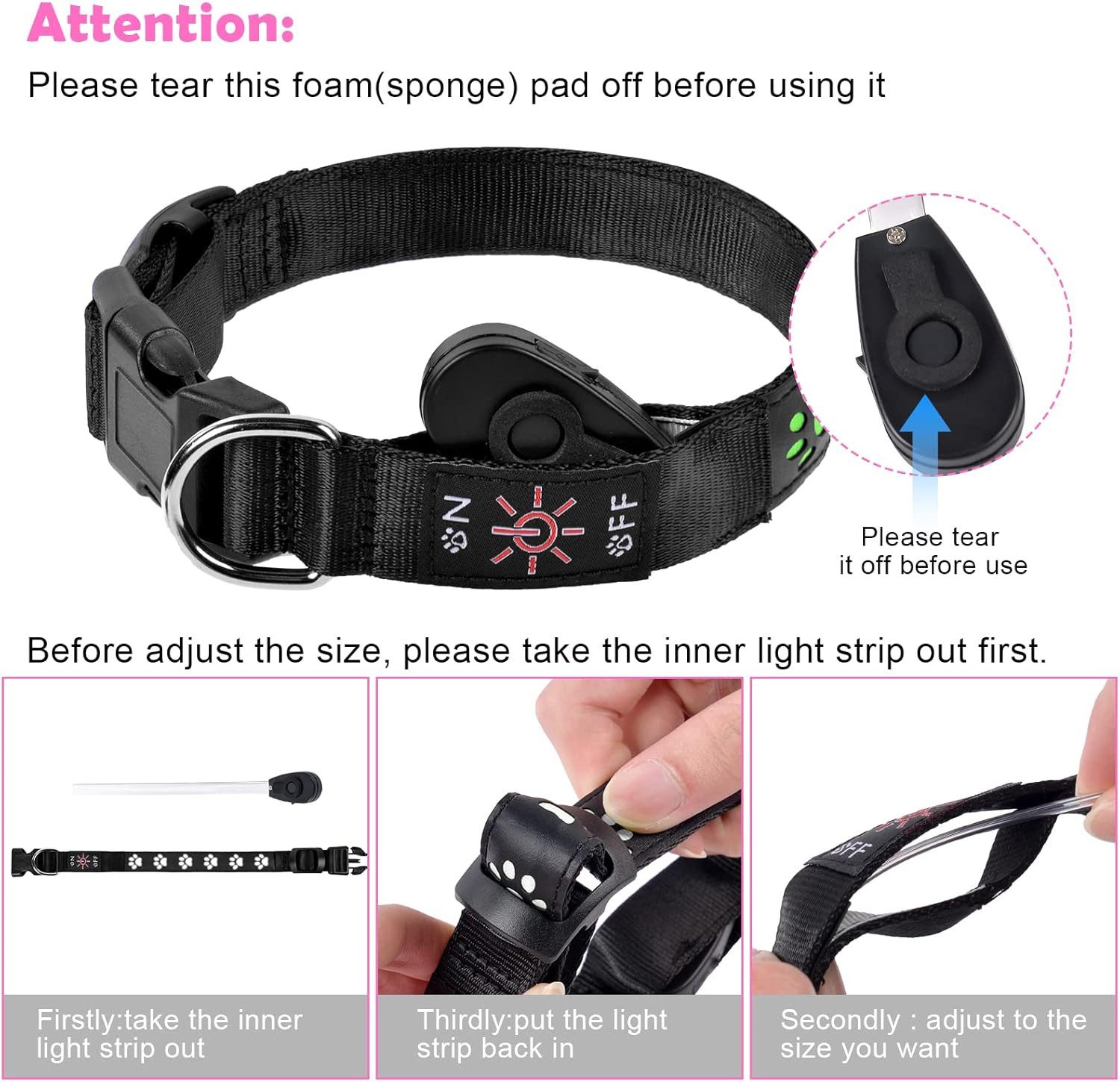 FELIXLEO Hundehalsbandleuchte Hundehalsband Leuchtend LED Leuchthalsband Wasserdicht M, weiß
