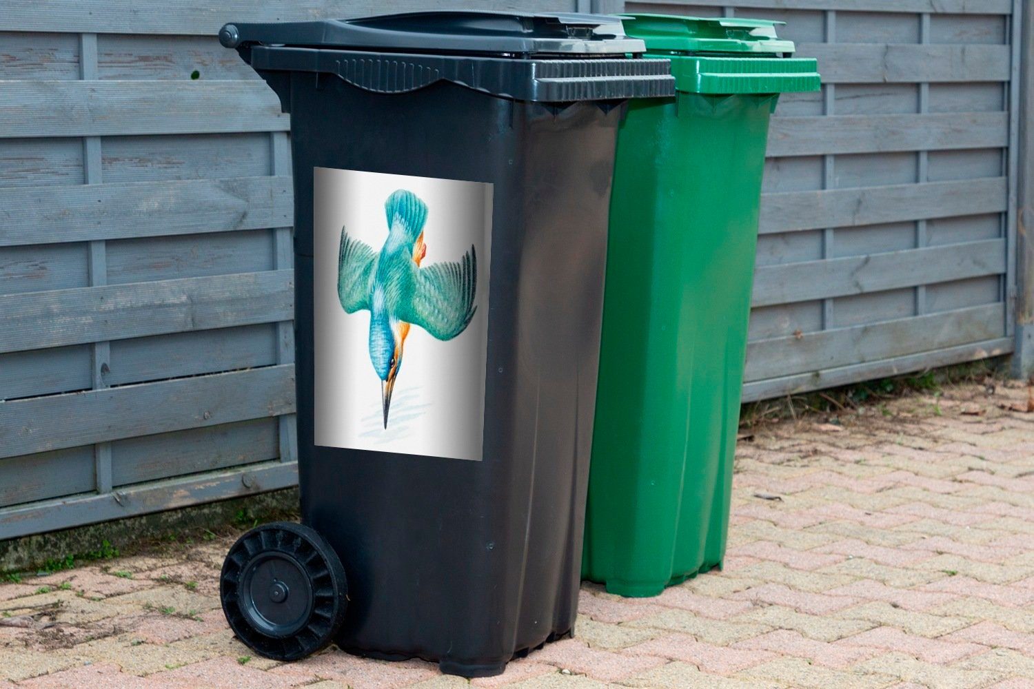 St), Mülleimer-aufkleber, Container, Mülltonne, Sticker, Vogel (1 Abfalbehälter MuchoWow - Aquarell Wandsticker - Federn