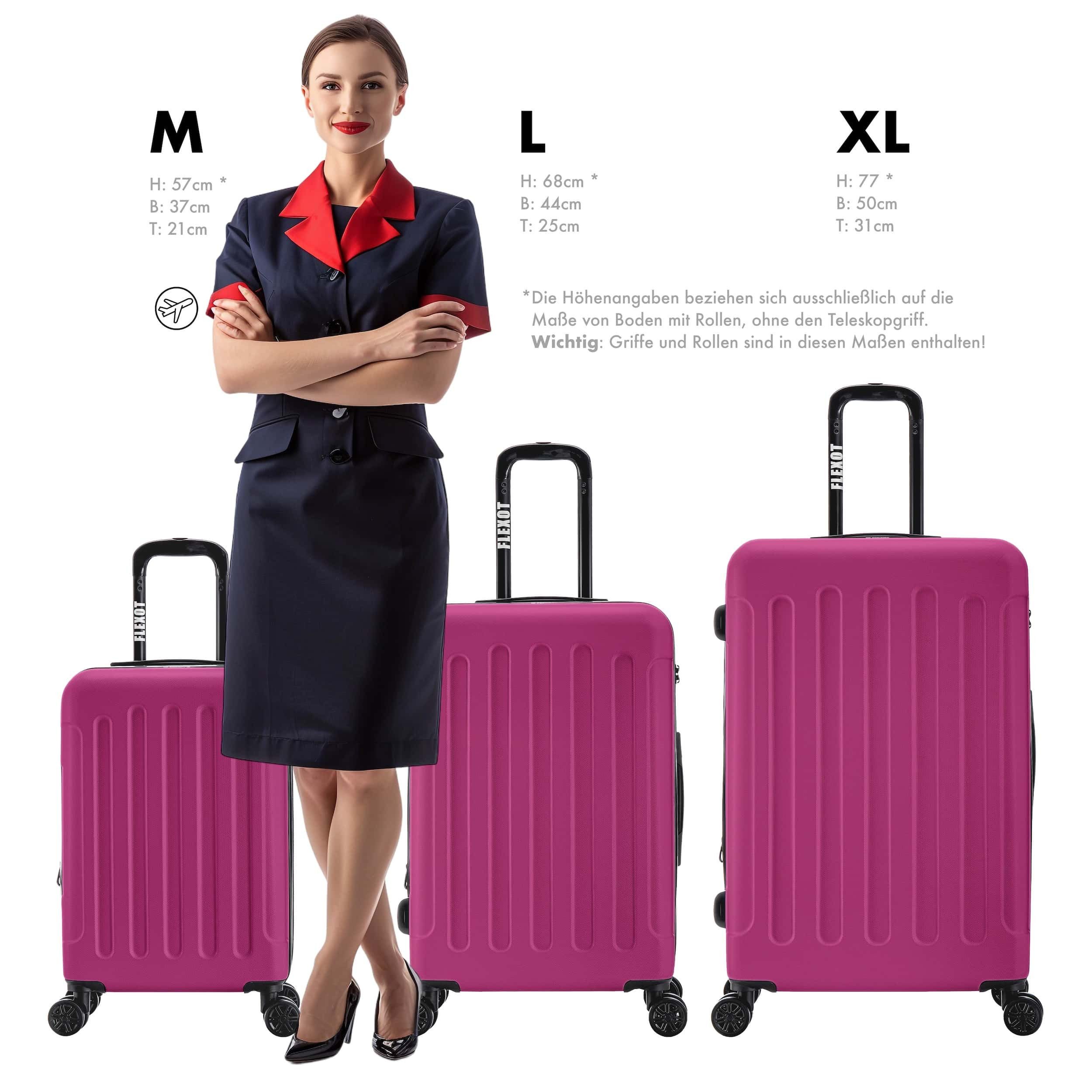 Flexot Hartschalen-Trolley F-3045 (Gr. M, L, XL) – Kofferset – ABS-Hartschale, 4 Rollen, Robuster und moderner Koffer mit vier 360° Rollen und Zahlenschloss