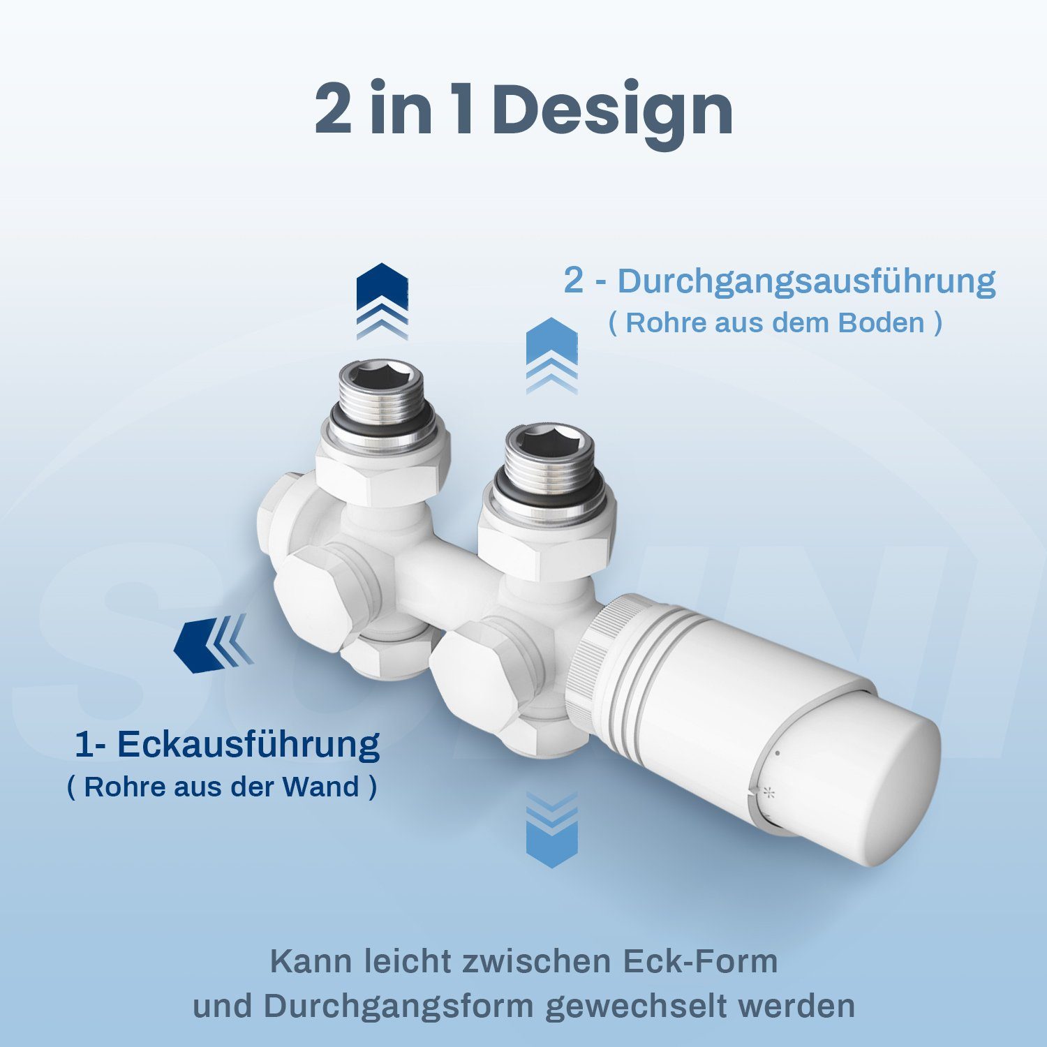 1/2" Anschlussarmatur, Thermostatkopf Heizkörperthermostat Set 50mm ; Thermostat mit Multiblock Weiß Heizkörper für SONNI G