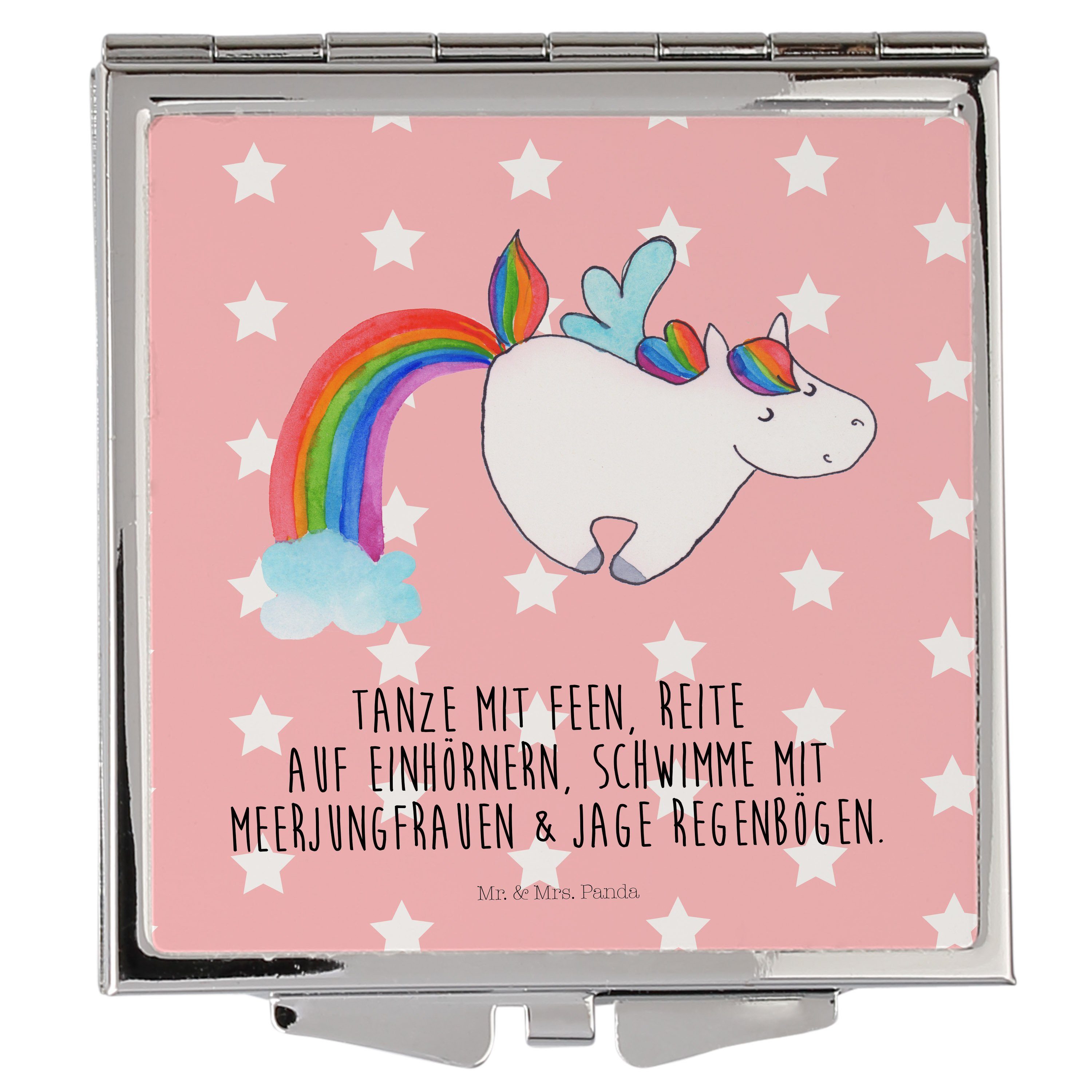 Mr. & Mrs. Panda Kosmetikspiegel Einhorn Pegasus - Rot Pastell - Geschenk, Schminkspiegel, Spiegel, Ha (1-St)