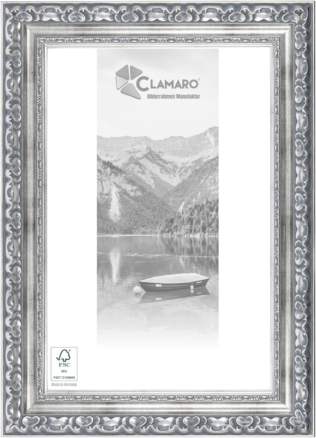 Clamaro Bilderrahmen, Bilderrahmen 'OTTO' CLAMARO Antik Massivholz Silber Gebürstet