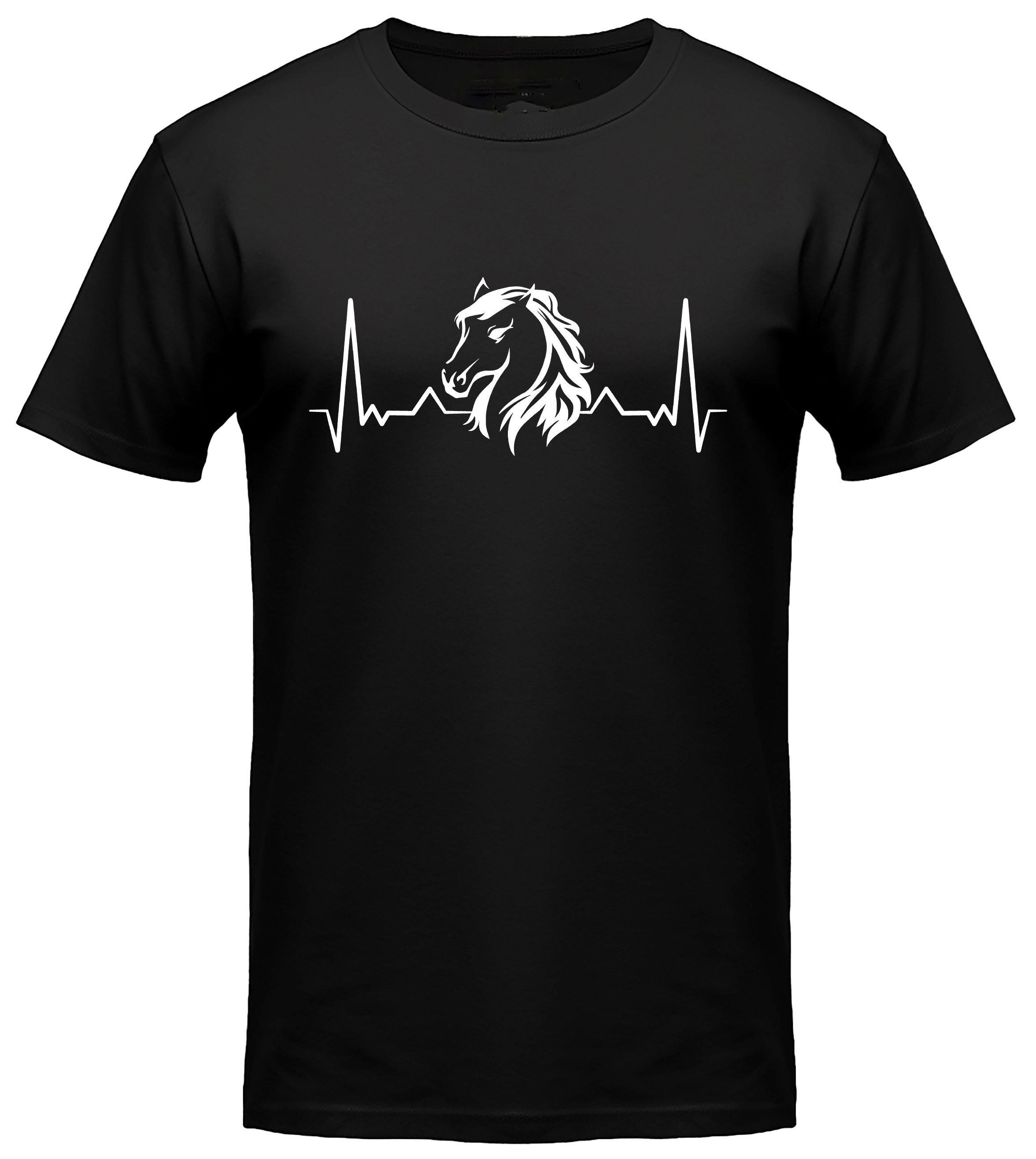 MyDesign24 T-Shirt Pferde Herschlaglinie print Shirt EKG Pferde T-Shirt schwarz kurzarm Regular Fit i557