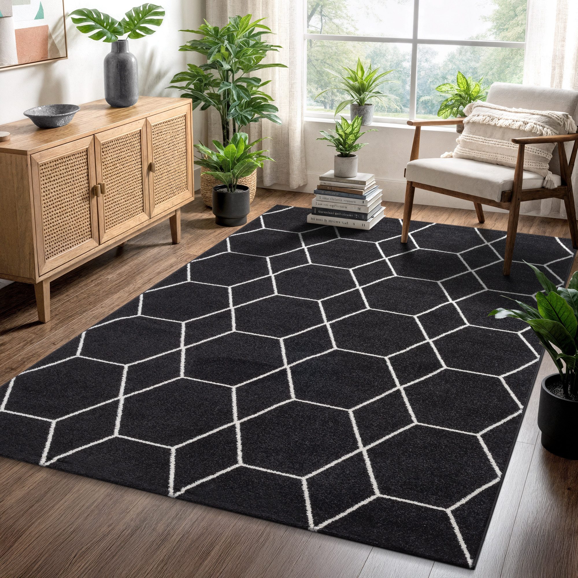 Sanat Teppich Trellis, auch als Läufer und Rund, rechteckig, Höhe: 10 mm, Kurzflor, skandi, boho, große Farbauswahl, alle Räume