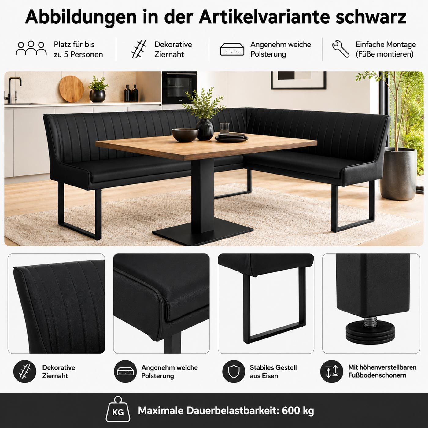 MCW Eckbank MCW-O82-KL, Stabiles Gestell aus Eisen