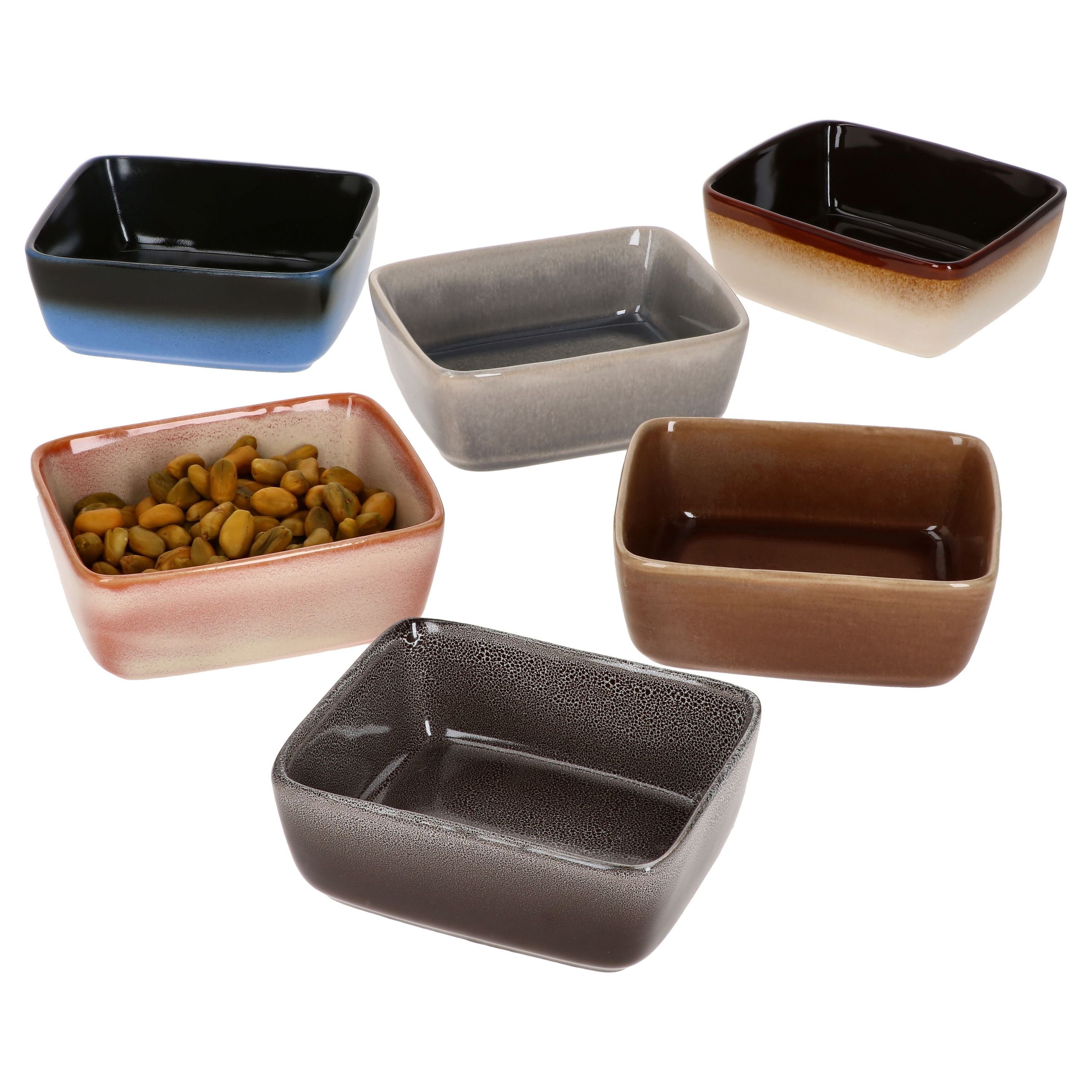 MamboCat Servierschale 6er Set Snack- & Dip-Schale eckig 10,5x8,4cm Earth - 24301896, Steingut