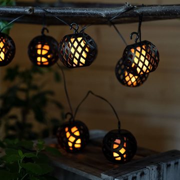 etc-shop Gartenleuchte, LED-Leuchtmittel fest verbaut, Warmweiß, Solarlampe Lichterkette Gartendeko 8x LED Kugel Außenlampe schwarz