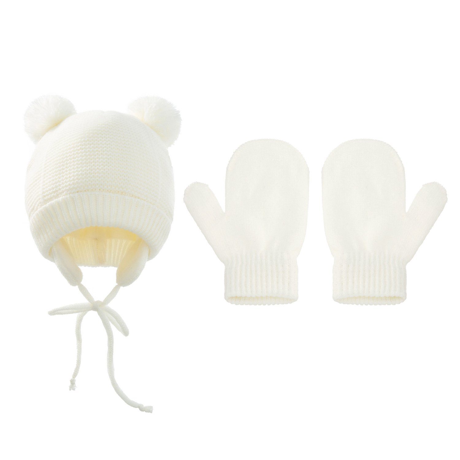 XDeer Filzhut 2 Stück Kinder Wintermütze Handschuhe Set, Strickmütze baby warme Mütze