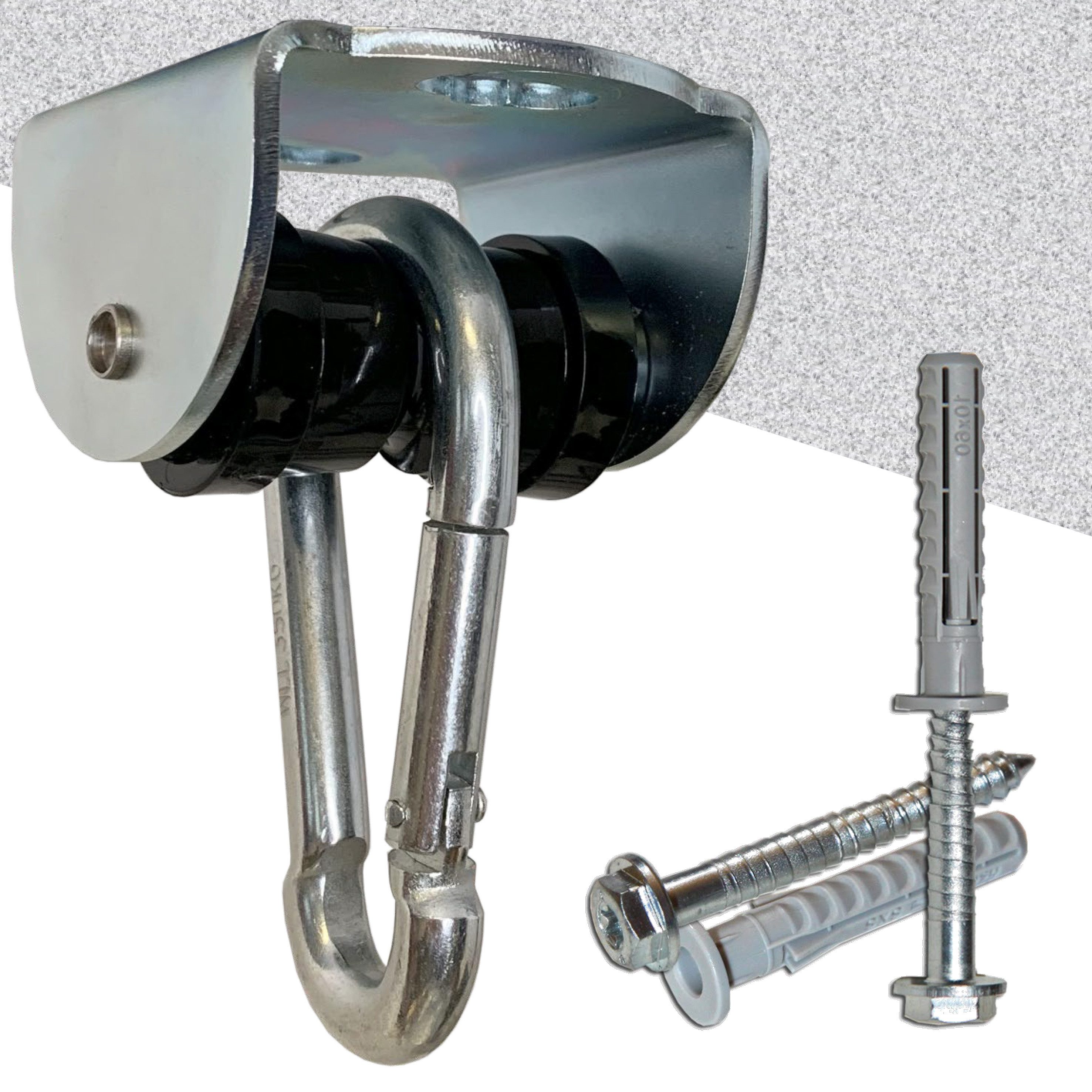 Marathon Schaukelhaken Rollengelenk verzinkt - Schaukelhaken mit Karabiner für Beton