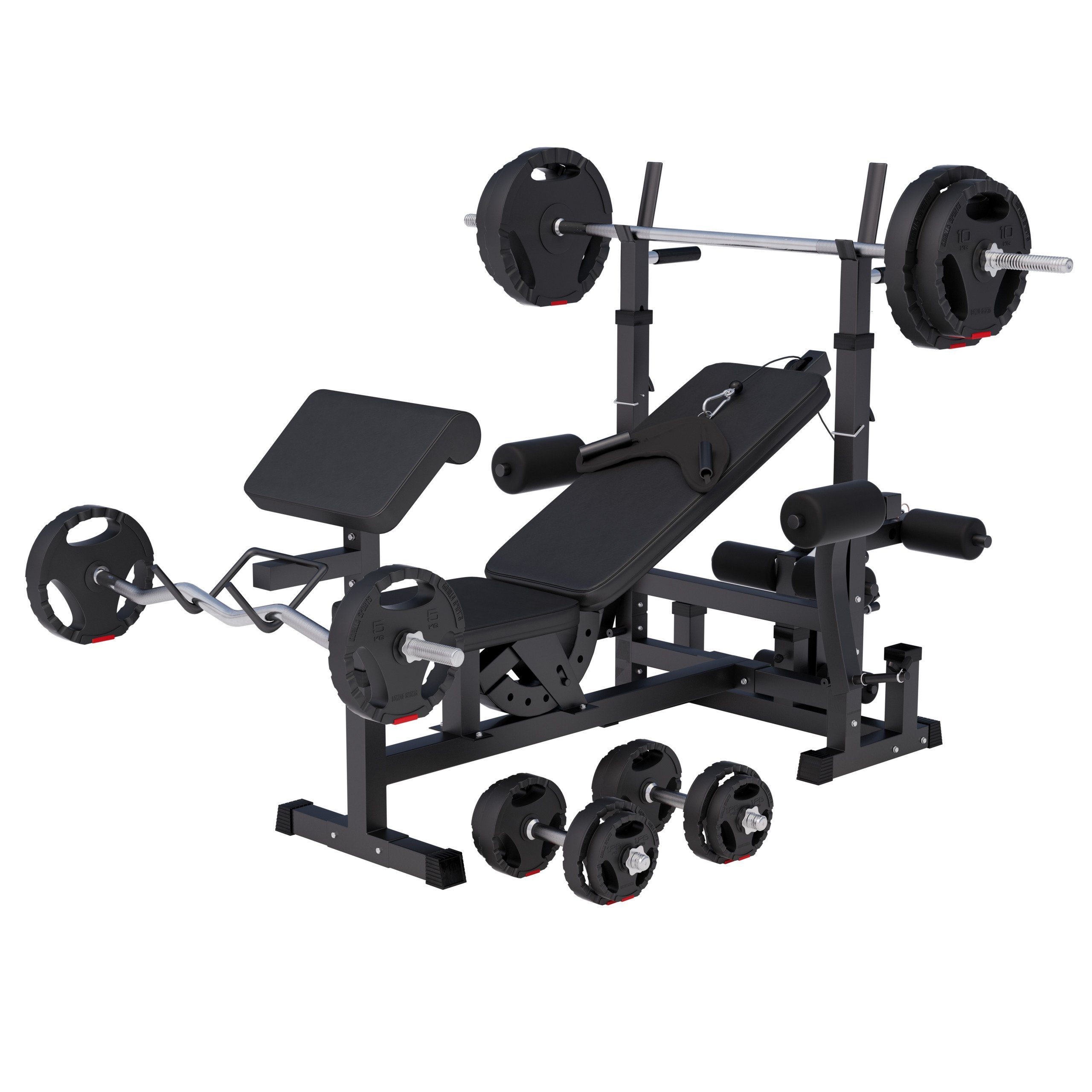 GORILLA SPORTS Kraftstation Hantelbank - Hantelset 100 kg, Ablage, Verstellbar - Trainingsbank