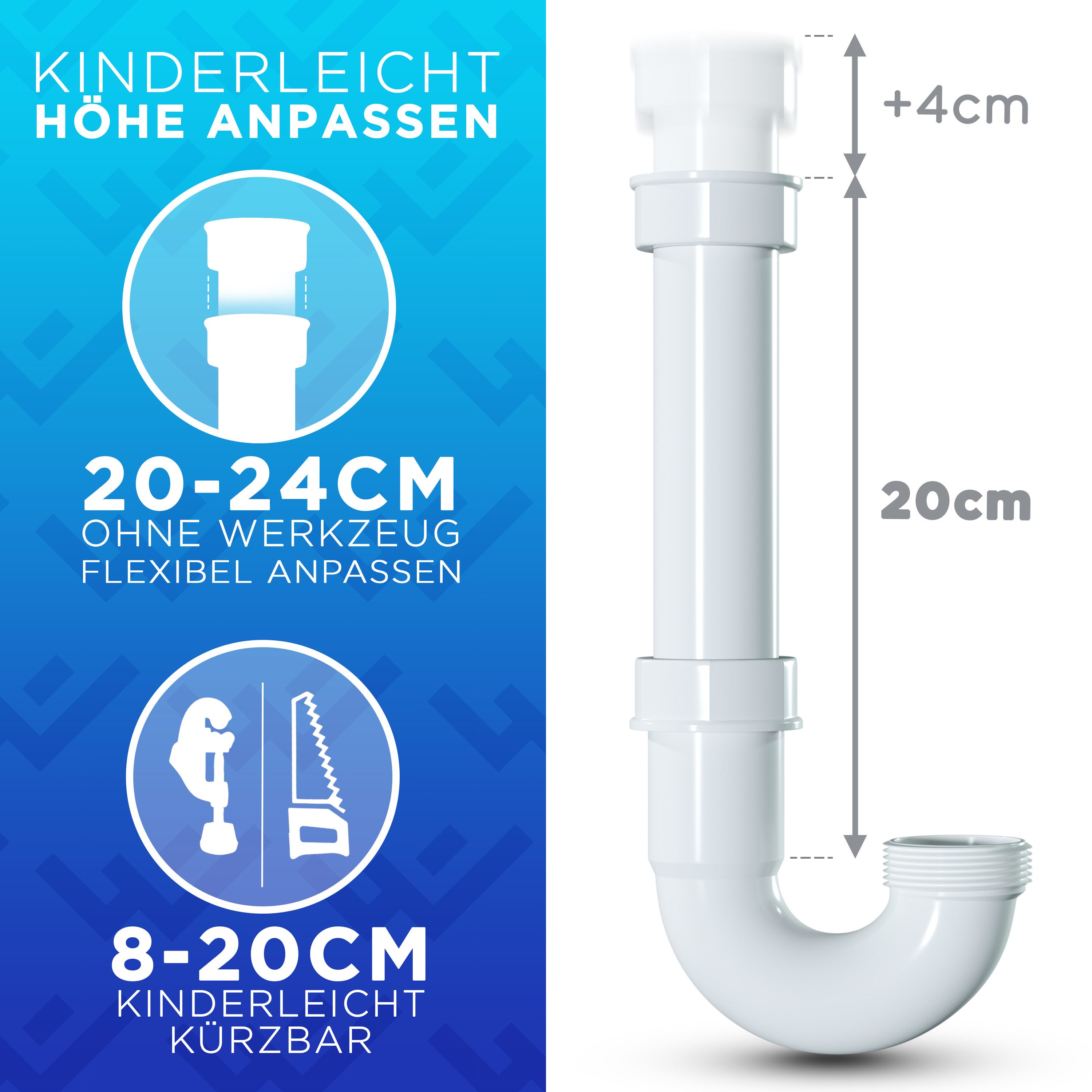 Lobenswerk Siphon Röhrensiphon für Küchenspüle, mit flexiblem Ablaufschlauch, 100% Wasserdicht – Bild 4 von 5
