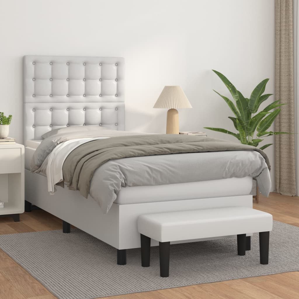 vidaXL Boxspringbett, Boxspringbett mit Matratze Weiß 100x200 cm Kunstleder günstig online kaufen