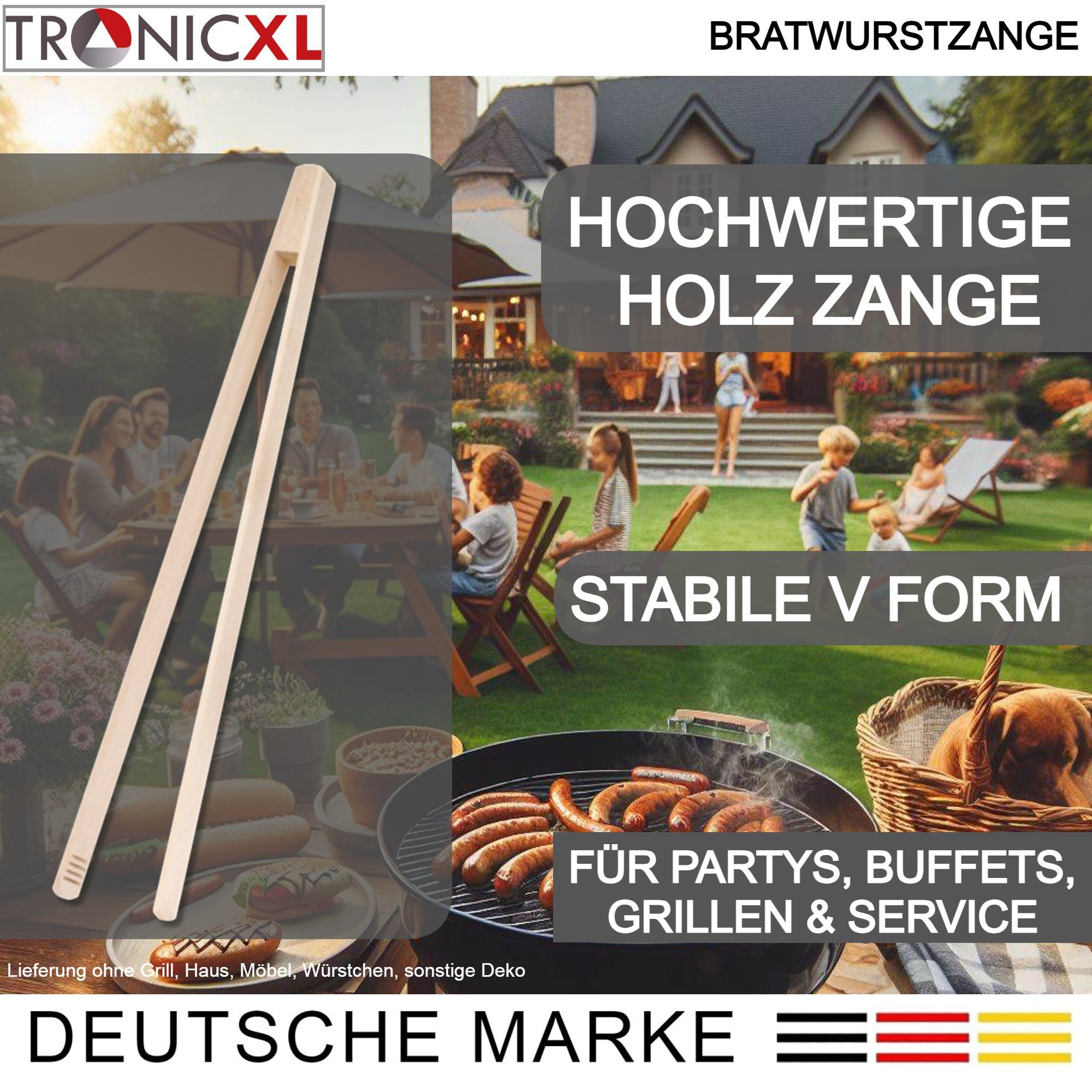TronicXL Grillzange 500 Stück Grillzangen 42cm Grillen Grill Zange BBQ Zubehör Posten, Holz Holzzange Sonderposten Aktionsware Reseller