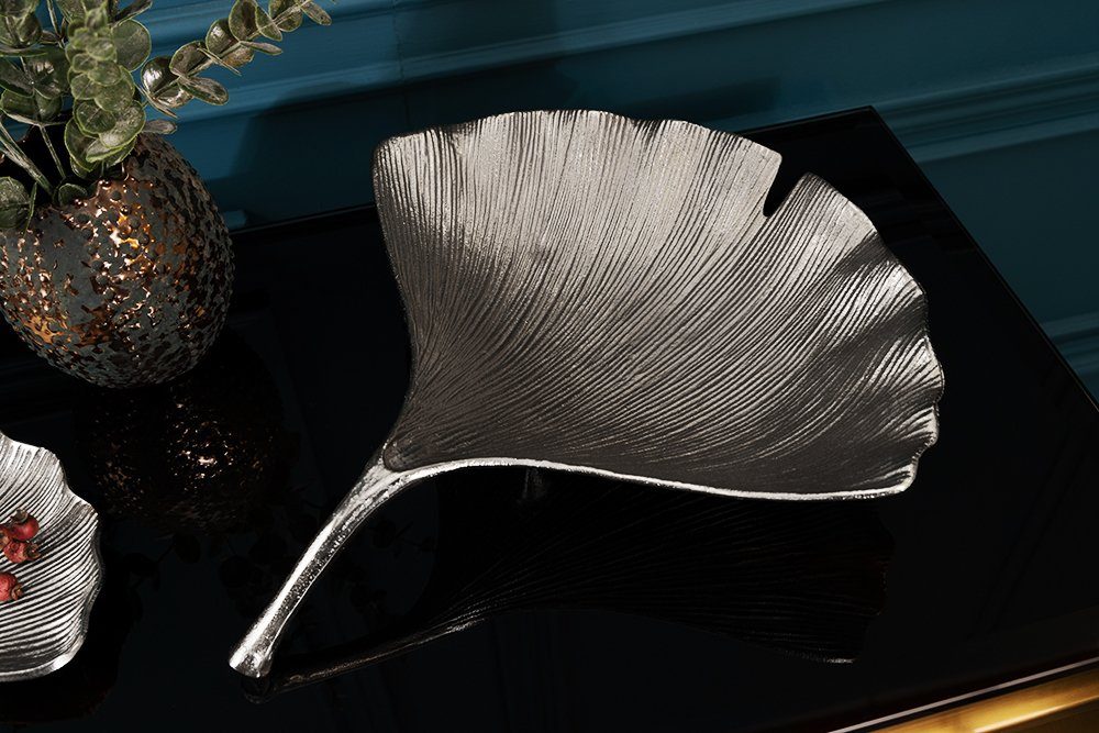 riess-ambiente Obst · handmade · silber · · (Einzelartikel, Metall Boho 1 St), 42cm GINKGO Dekoschale Wohnzimmer