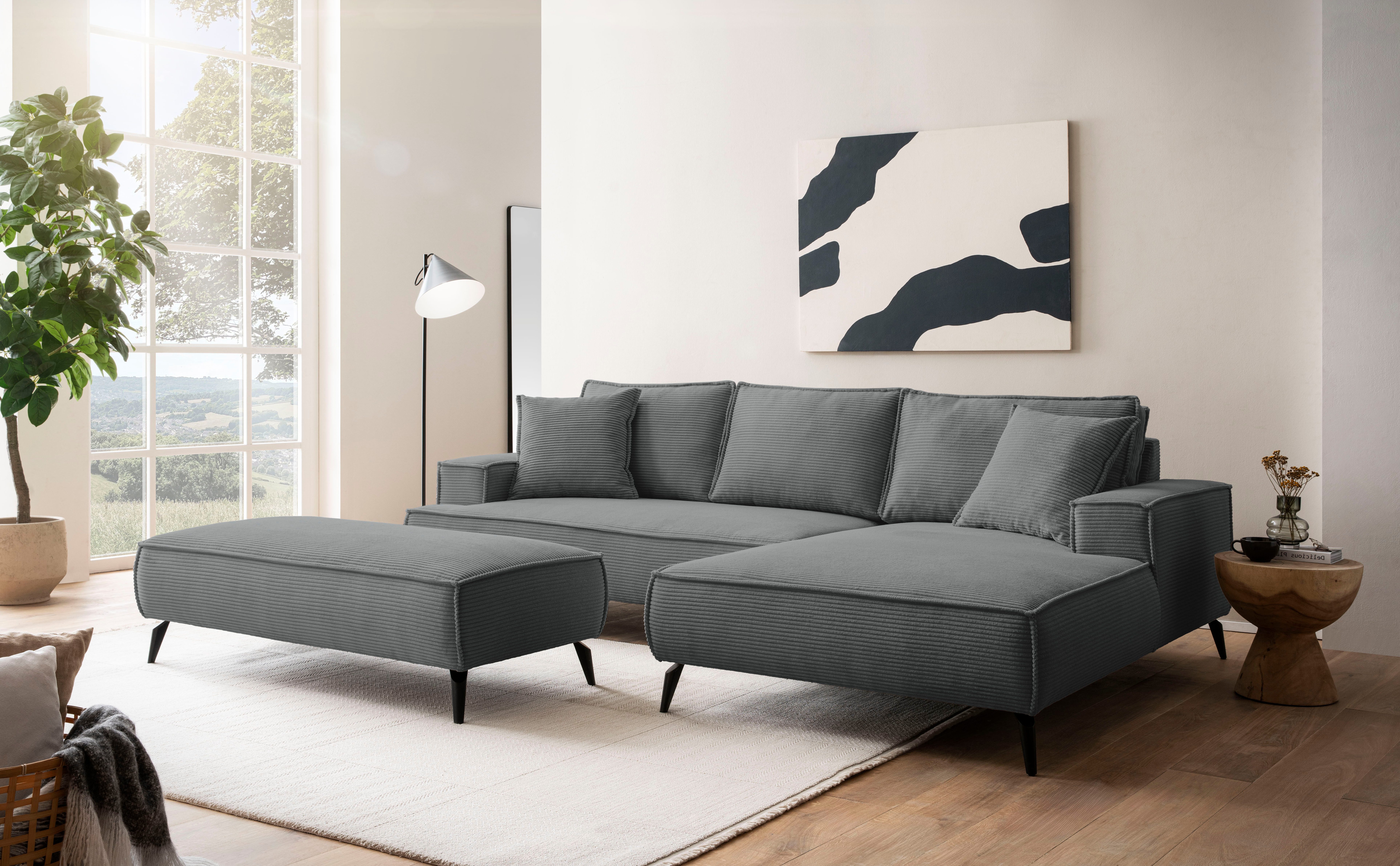 Home affaire Sitzgruppe TVINNU, Polsterecke L-Form, Schlaffunktion, mit Hocker, (Set), Set, stellbar zum Schlafsofa (Krokodilverbinder)