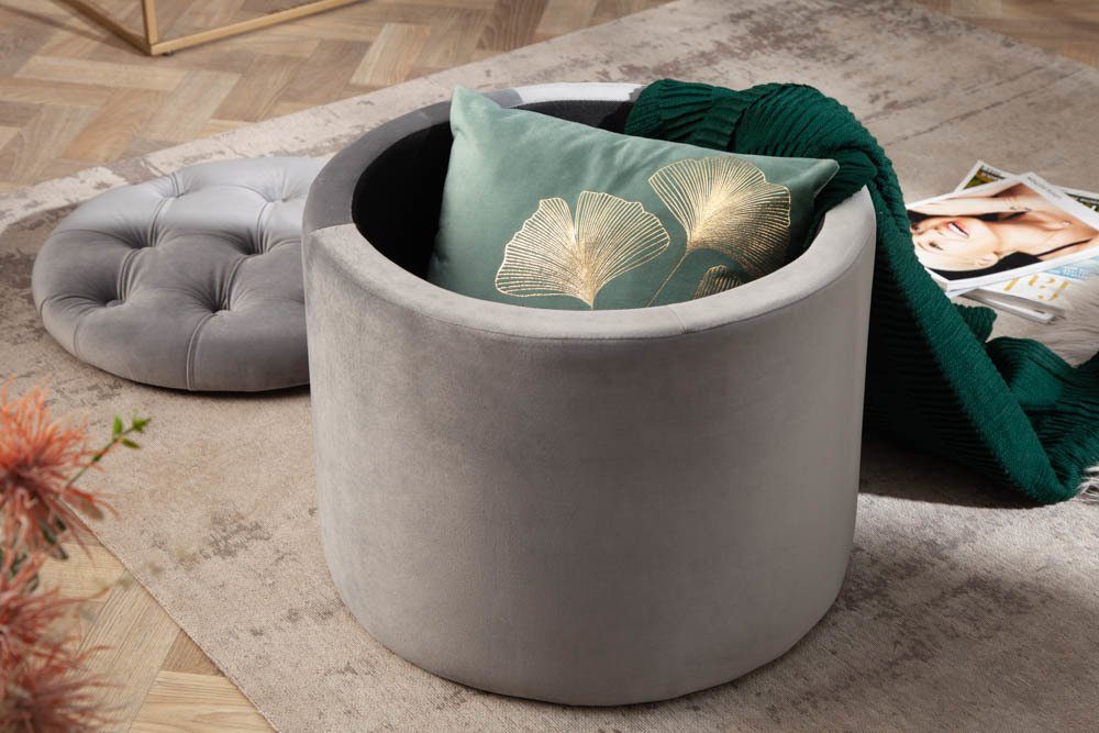 riess-ambiente Hocker MODERN BAROCK 50cm silbergrau, Wohnzimmer · Samt · mit Stauraum · Aufbewahrungkorb – Bild 4 von 5