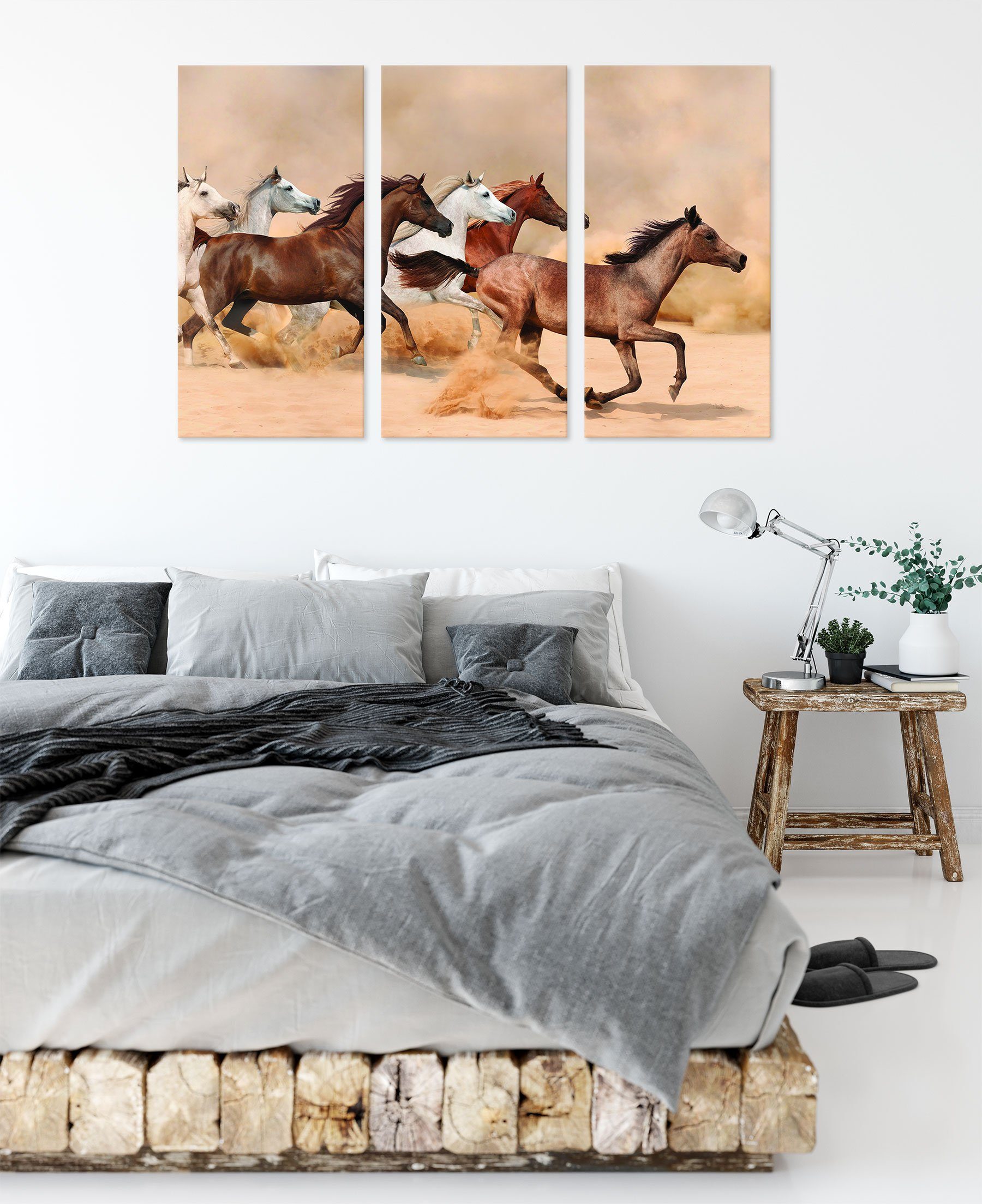 inkl. bespannt, Leinwandbild St), Leinwandbild Pferde (1 Western in Western Pixxprint Wüste, (120x80cm) Zackenaufhänger fertig in Pferde 3Teiler Wüste