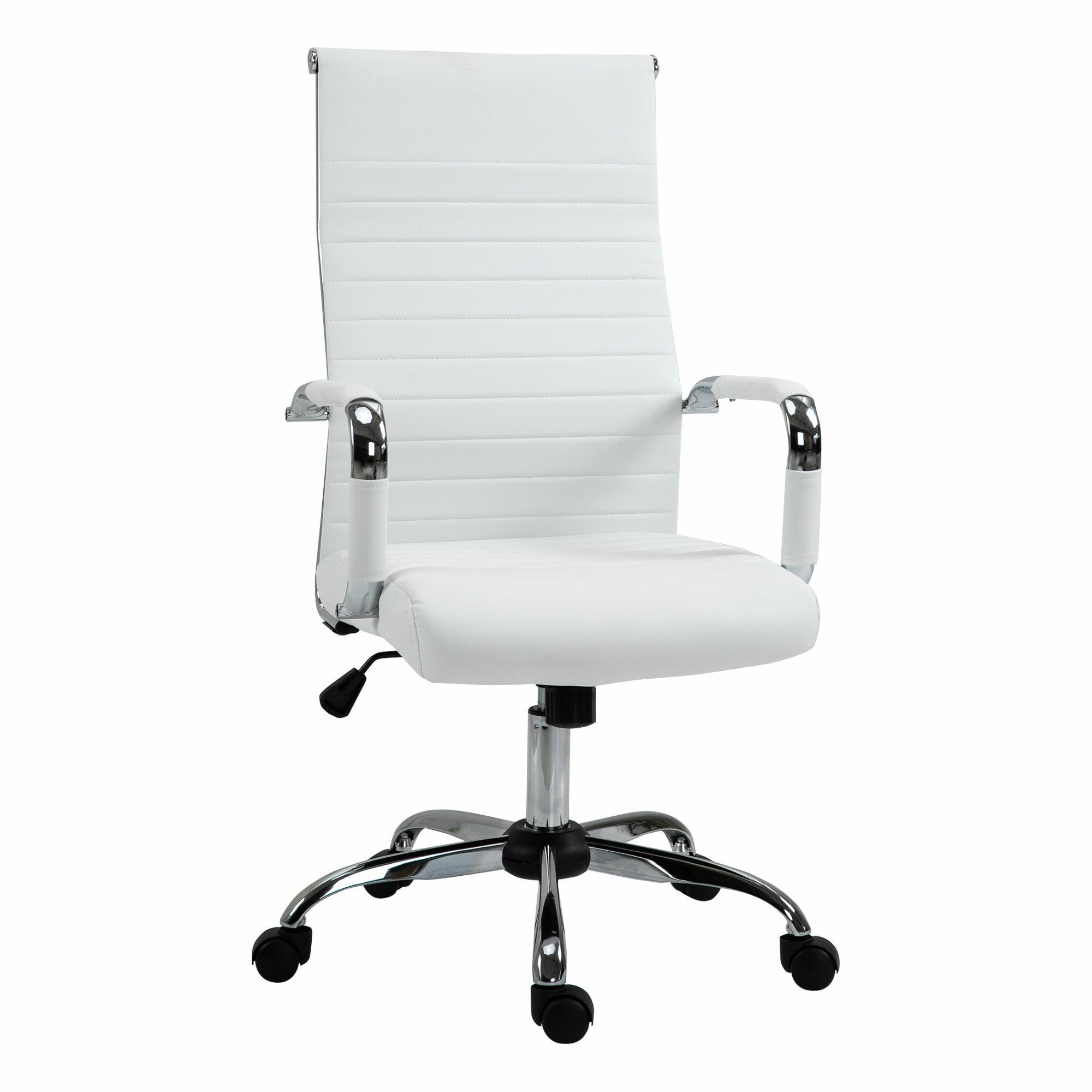 Vinsetto Schreibtischstuhl Bürostuhl mit Wippfunktion weiß | weiß