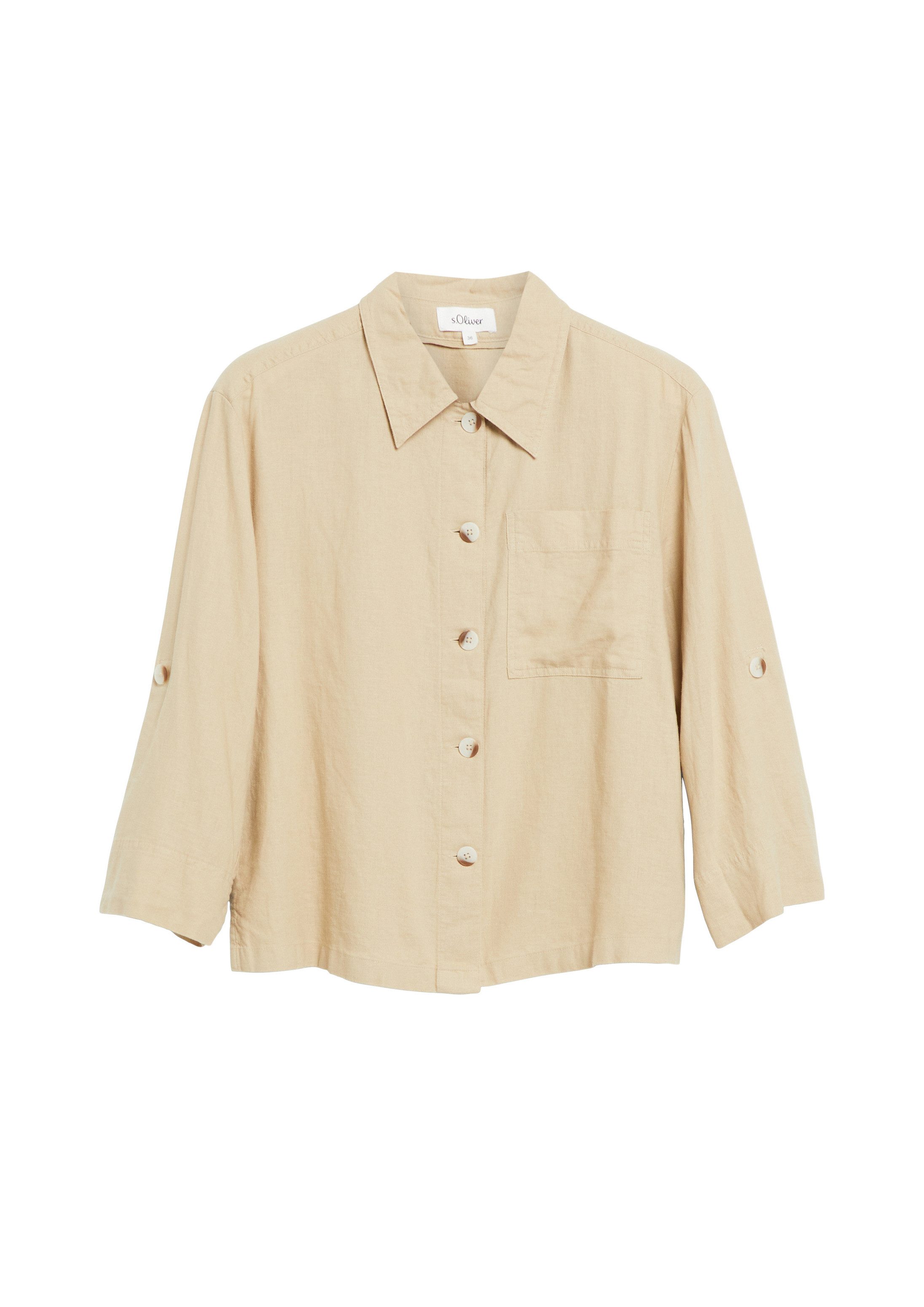s.Oliver Kurzarmbluse Bluse Leinenmix-Bluse mit Turn-up